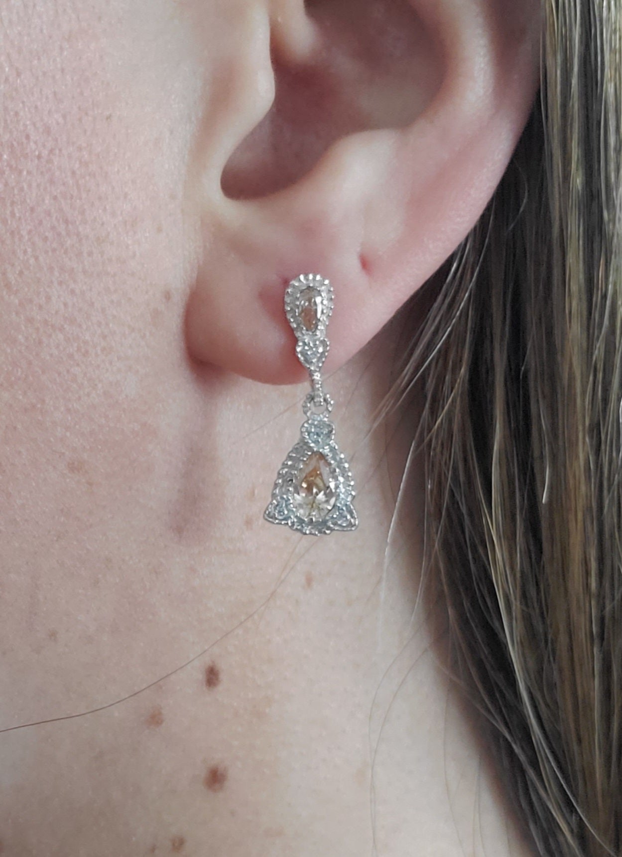 925 Sterling Silver Petite Chandelier Champagne Zirconia Teardrop Earrings