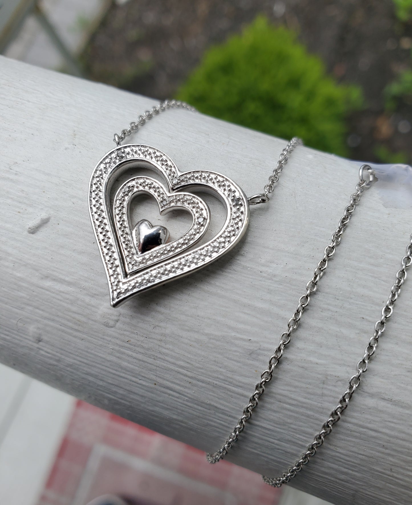 925 Sterling Silver & 14k Gold  Helzberg Diamond Double Heart "I Am Loved" Necklace