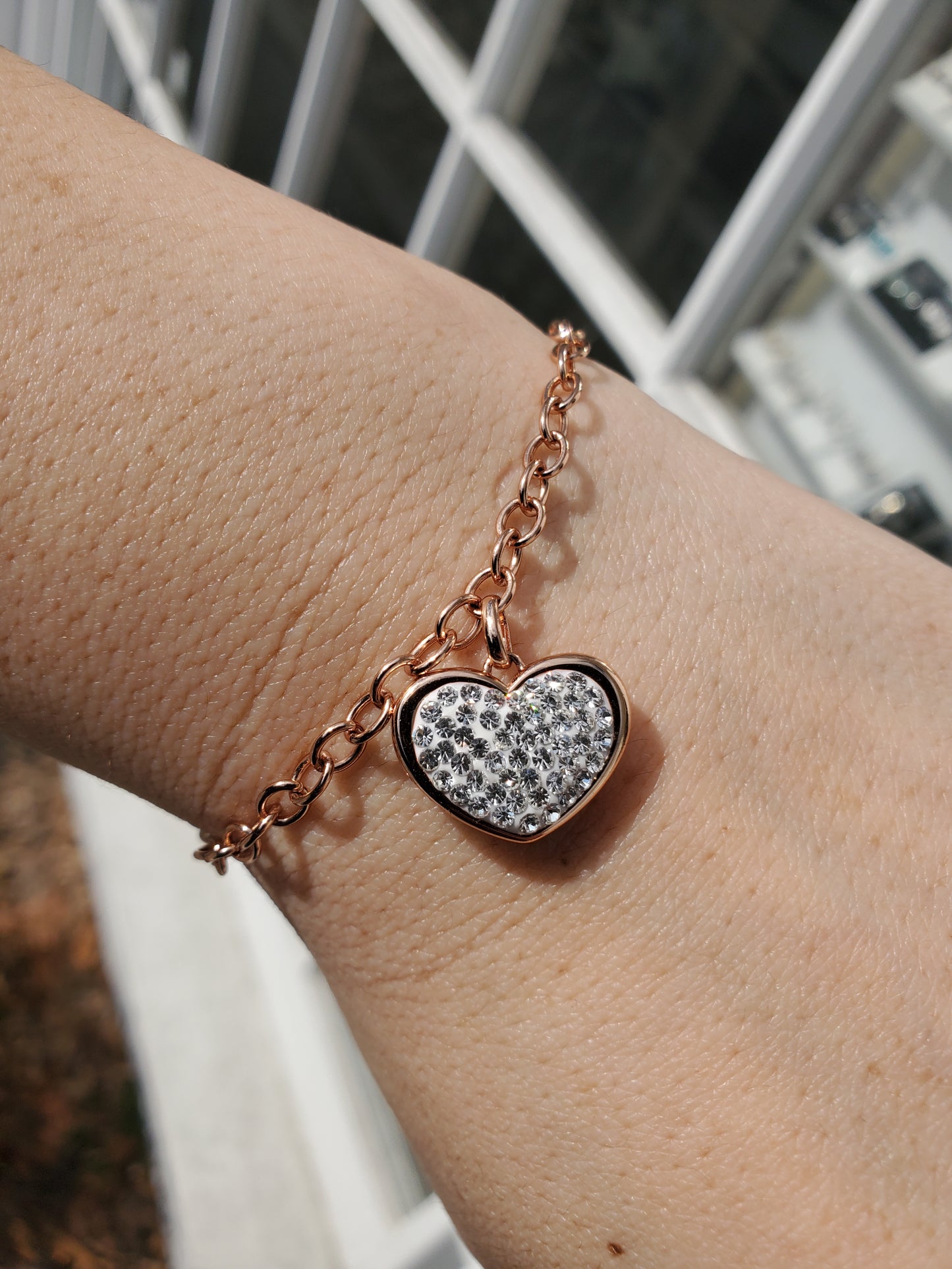 925 Sterling Silver Designer JCM Vermeil Sparkling Dangle Heart Bracelet
