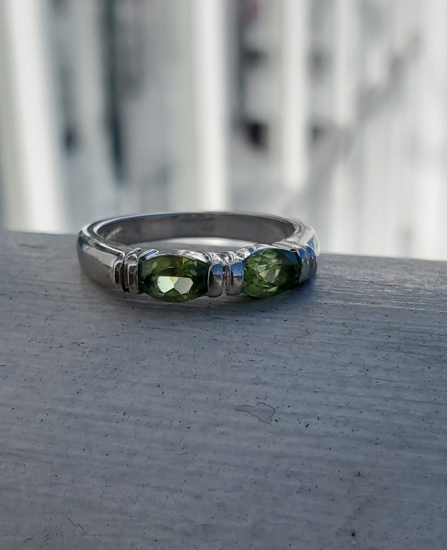 925 Sterling Silver Double Marquise Peridot Band Ring