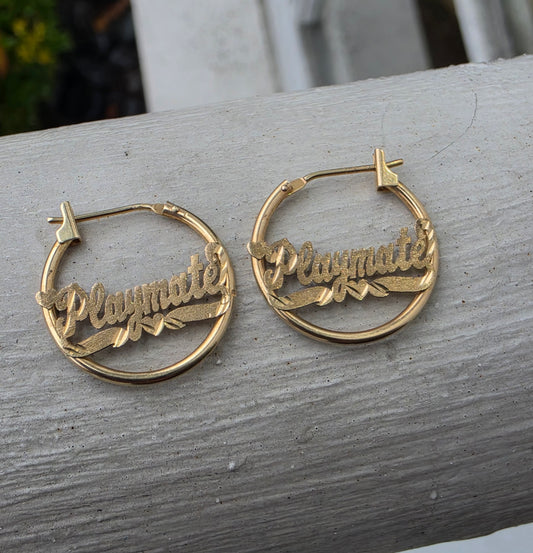 14k Solid Gold Custom Made Playboy Bunny Playmate Hoop Earrings