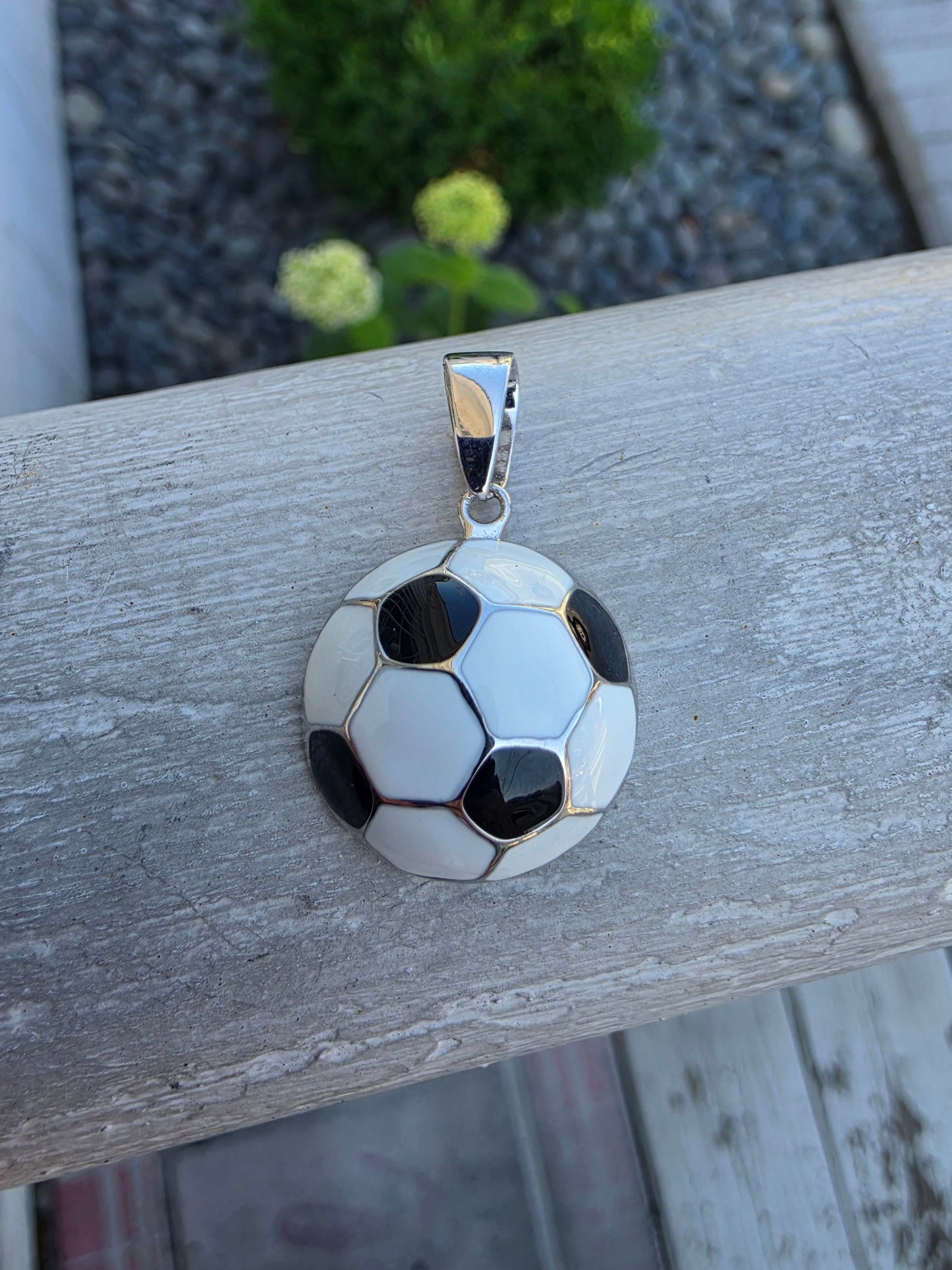 925 Sterling Silver Soccer Ball ⚽️ w/ black & white enamel charm pendant