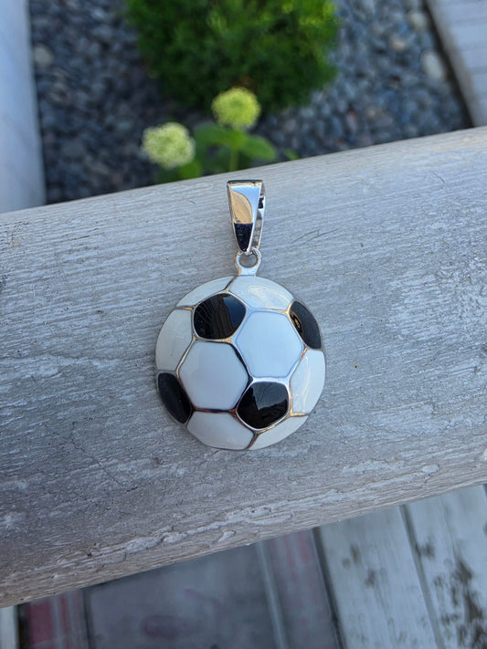 925 Sterling Silver Soccer Ball ⚽️ w/ black & white enamel charm pendant