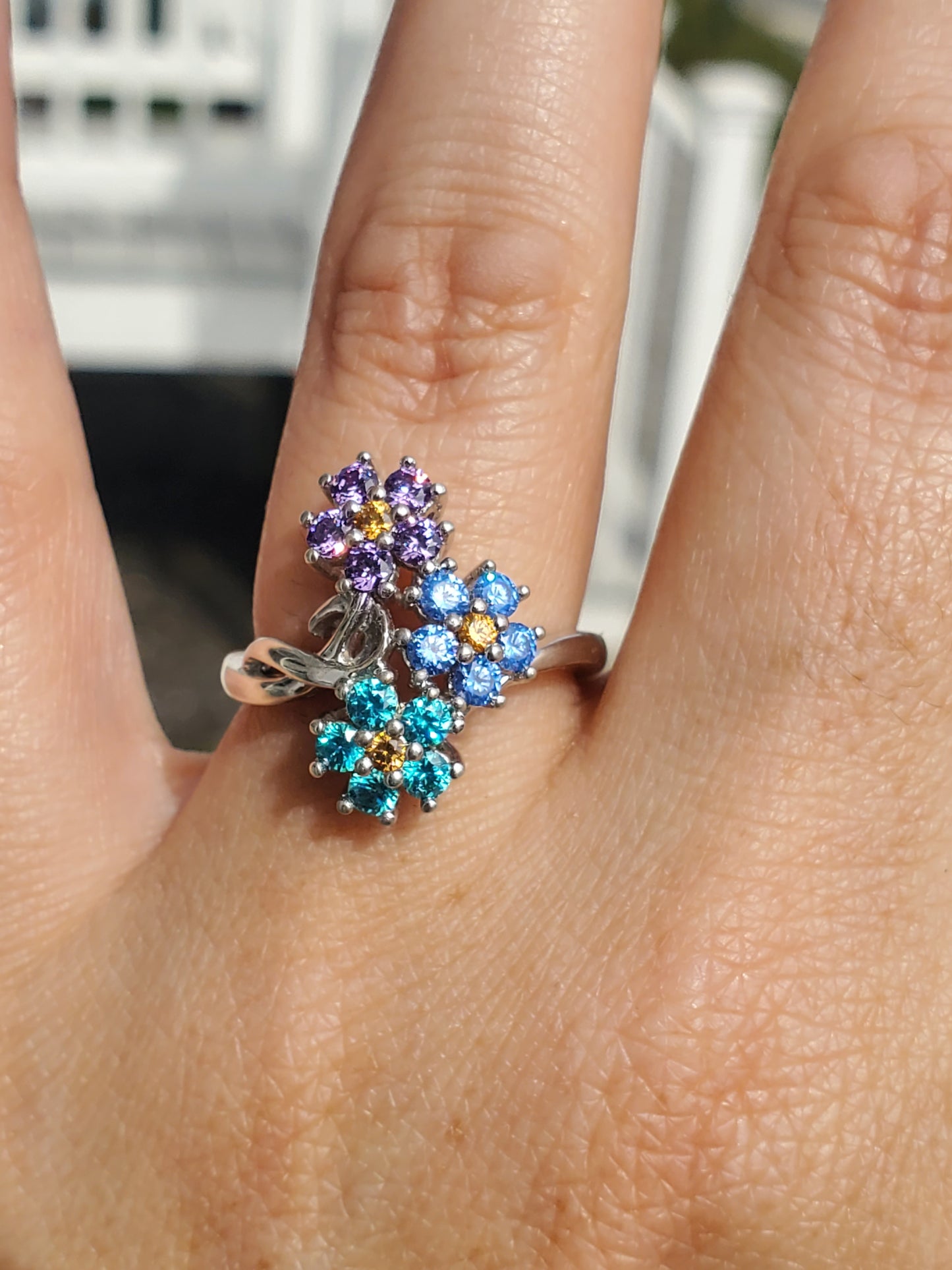 925 Sterling Silver "Boho Blossoms" Sparkling Zirconia Floral Bouquet Ring