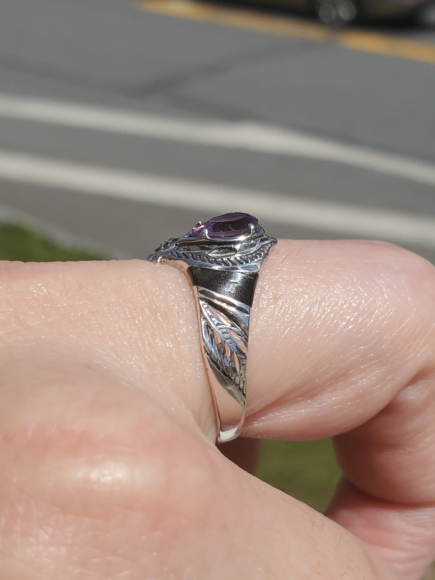 925 Sterling Silver Vintage Amethyst & Black Onyx Crown Ring