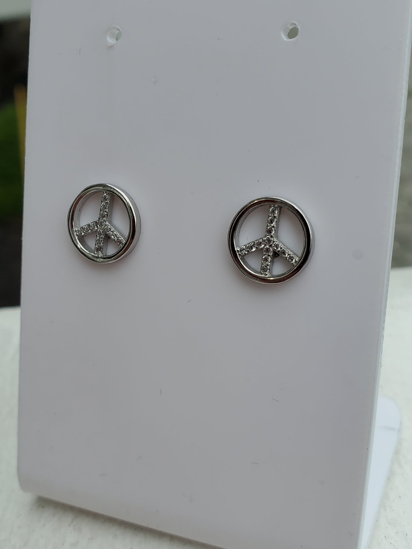 925 Sterling Silver Sparkling Peace Sign Stud Earrings