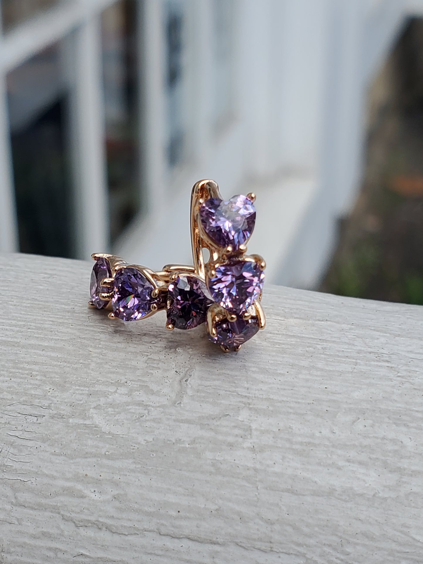 Stainless Steel 316L Simulated Purple Amethyst Heart Huggie Hoop Earrings