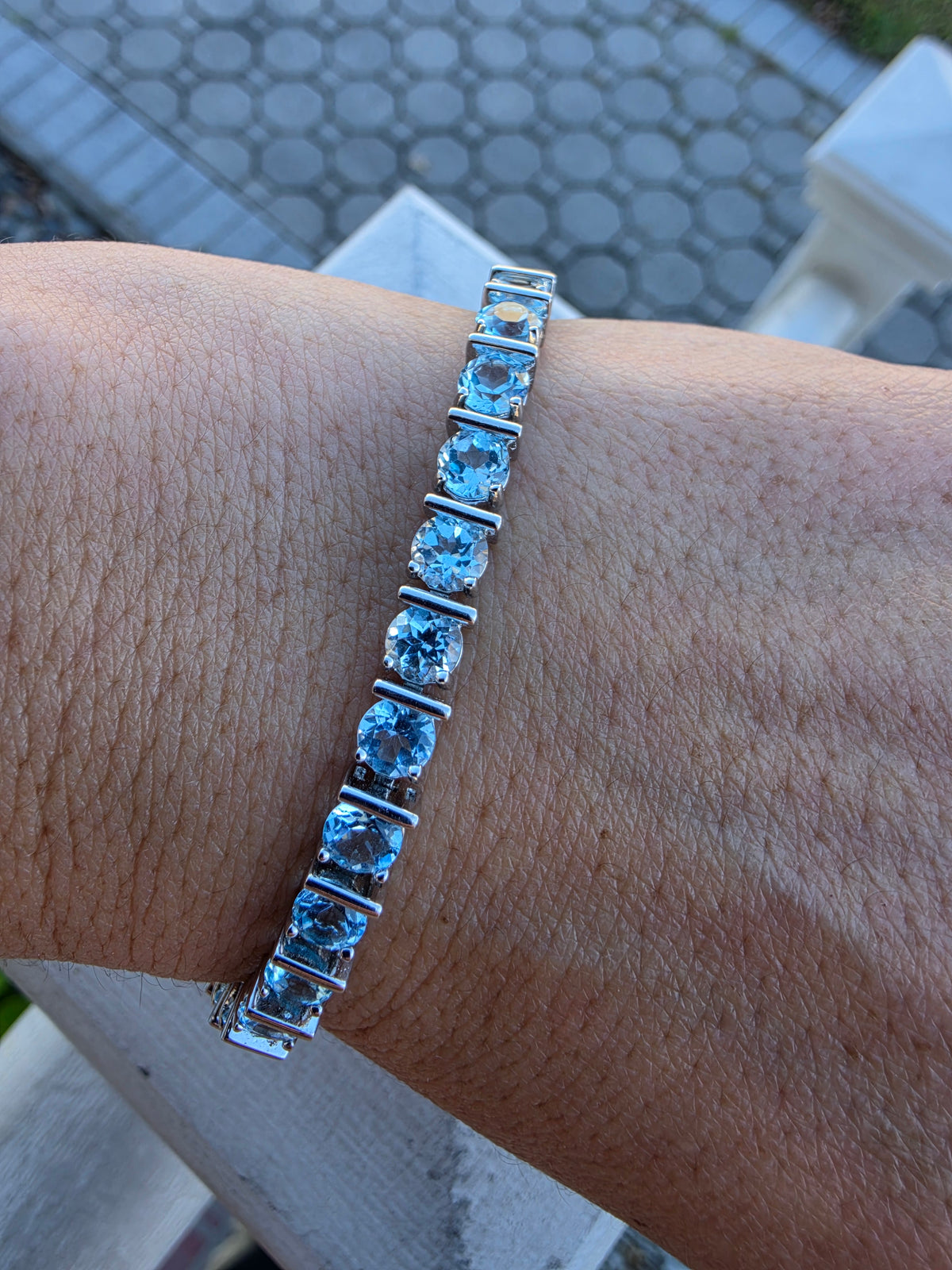 925 Sterling Silver Sky Blue Topaz Tennis Bracelet