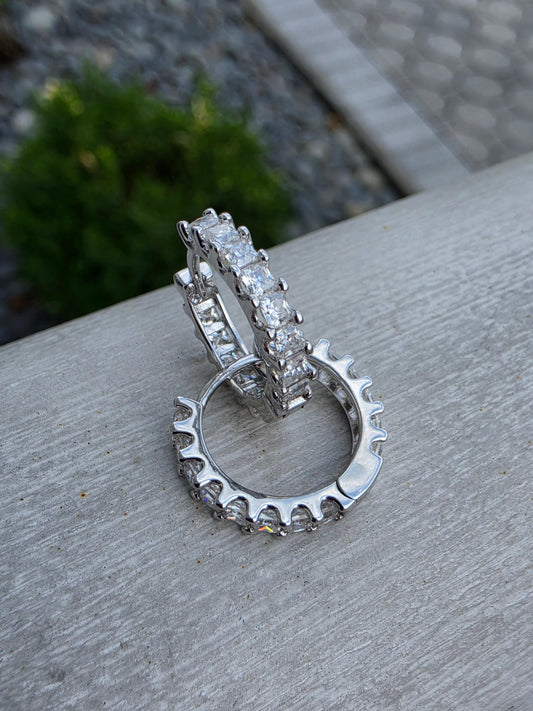 925 Sterling Silver Princess Cut Moissanite Huggie Hoop Earrings