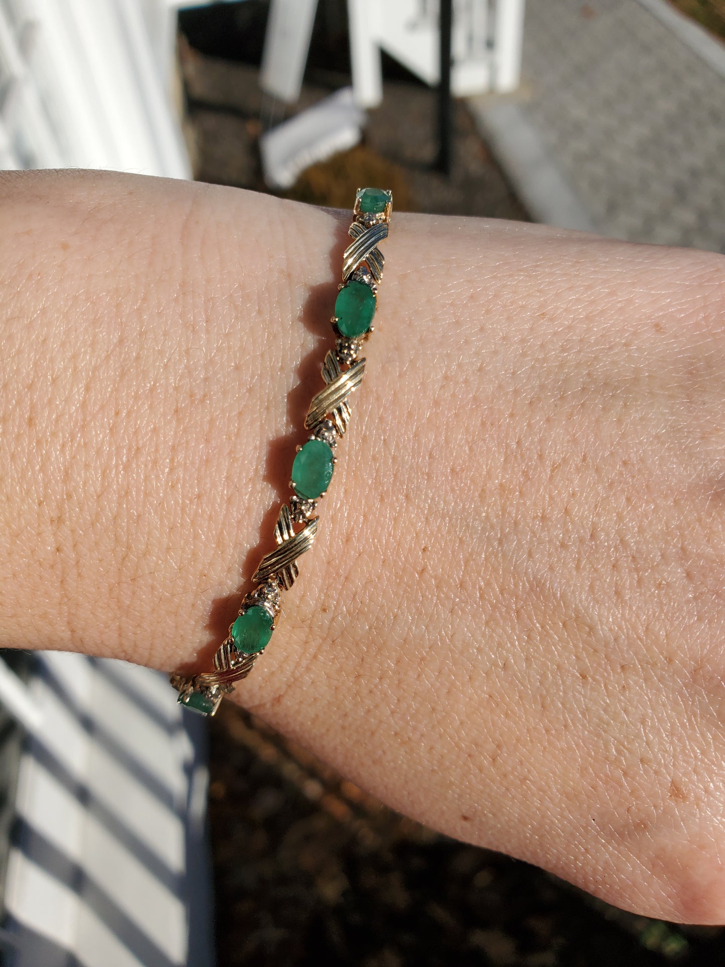 14k Gold Emerald & Diamond Tennis Bracelet