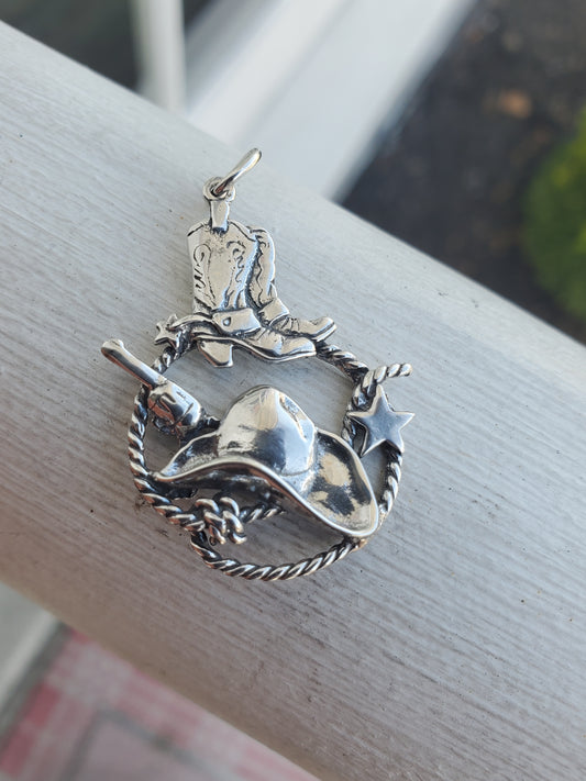 925 Sterling Silver Country Western Cowboy Southwest Charm Pendant