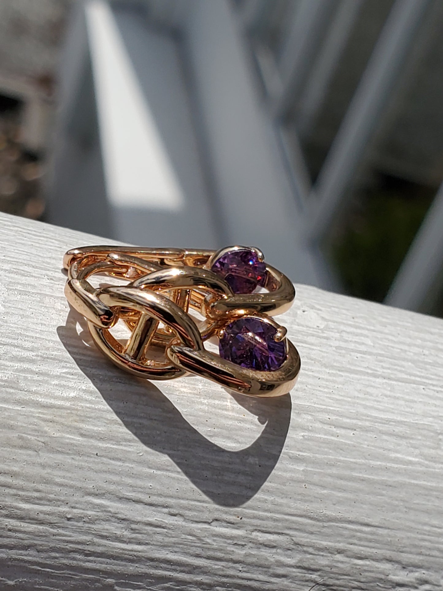 Stainless Steel 316-L Gold-plated Puff Gucci Oval Oblong Simulated Amethyst Huggie Hoop Earrings
