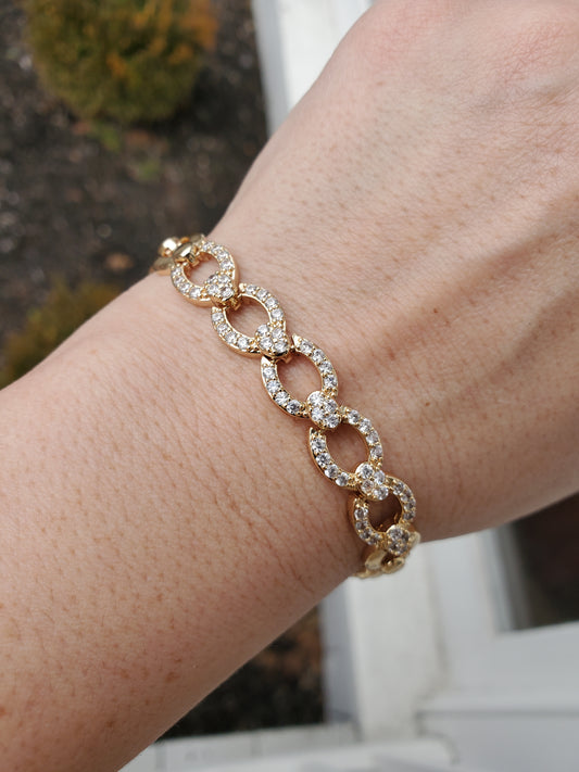 Stainless Steel Gold Plated Zirconia CZ Cuban Link Bracelet