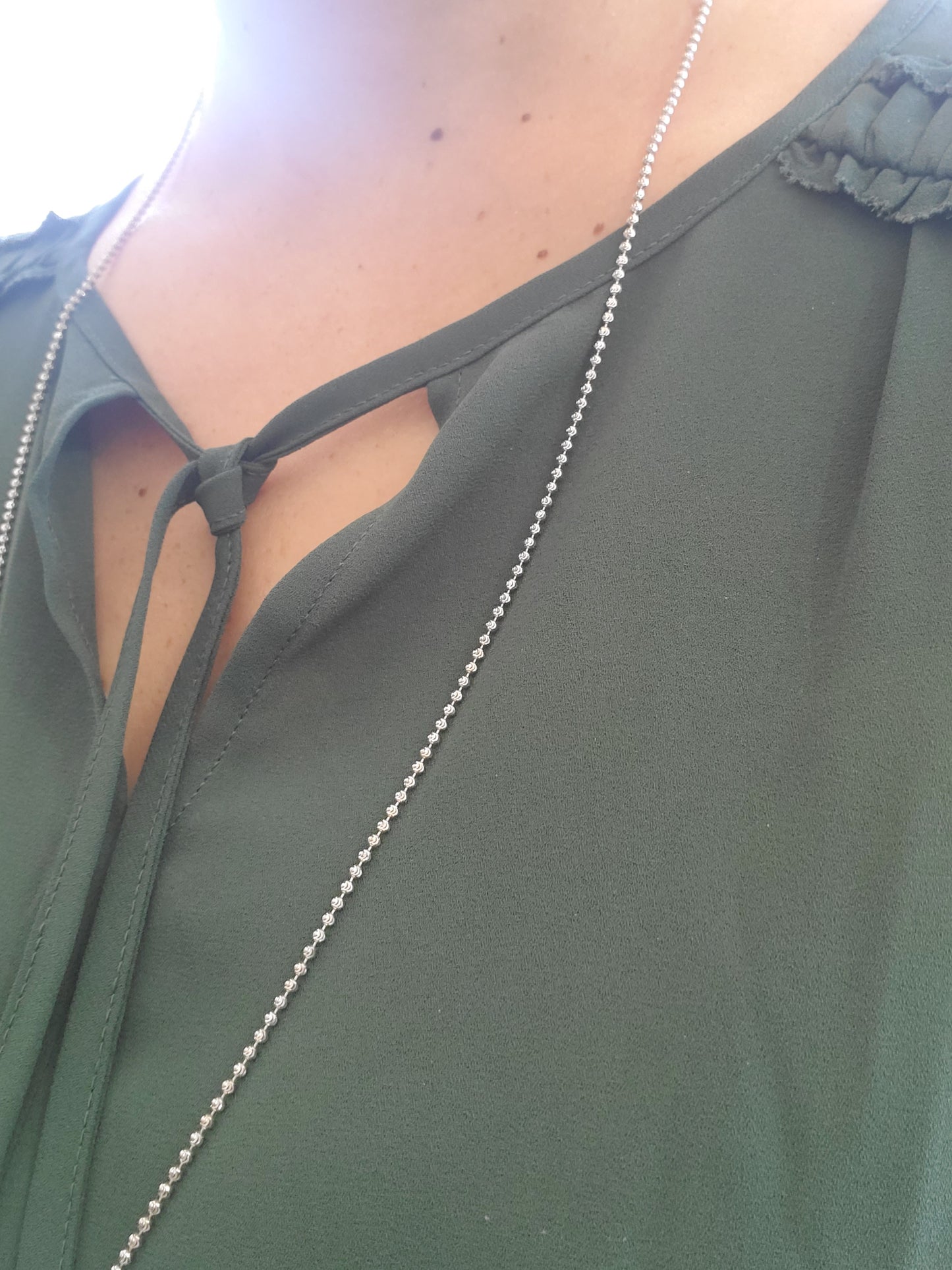 925 Sterling Silver Ladies 30" Sparkling Mooncut beaded chain