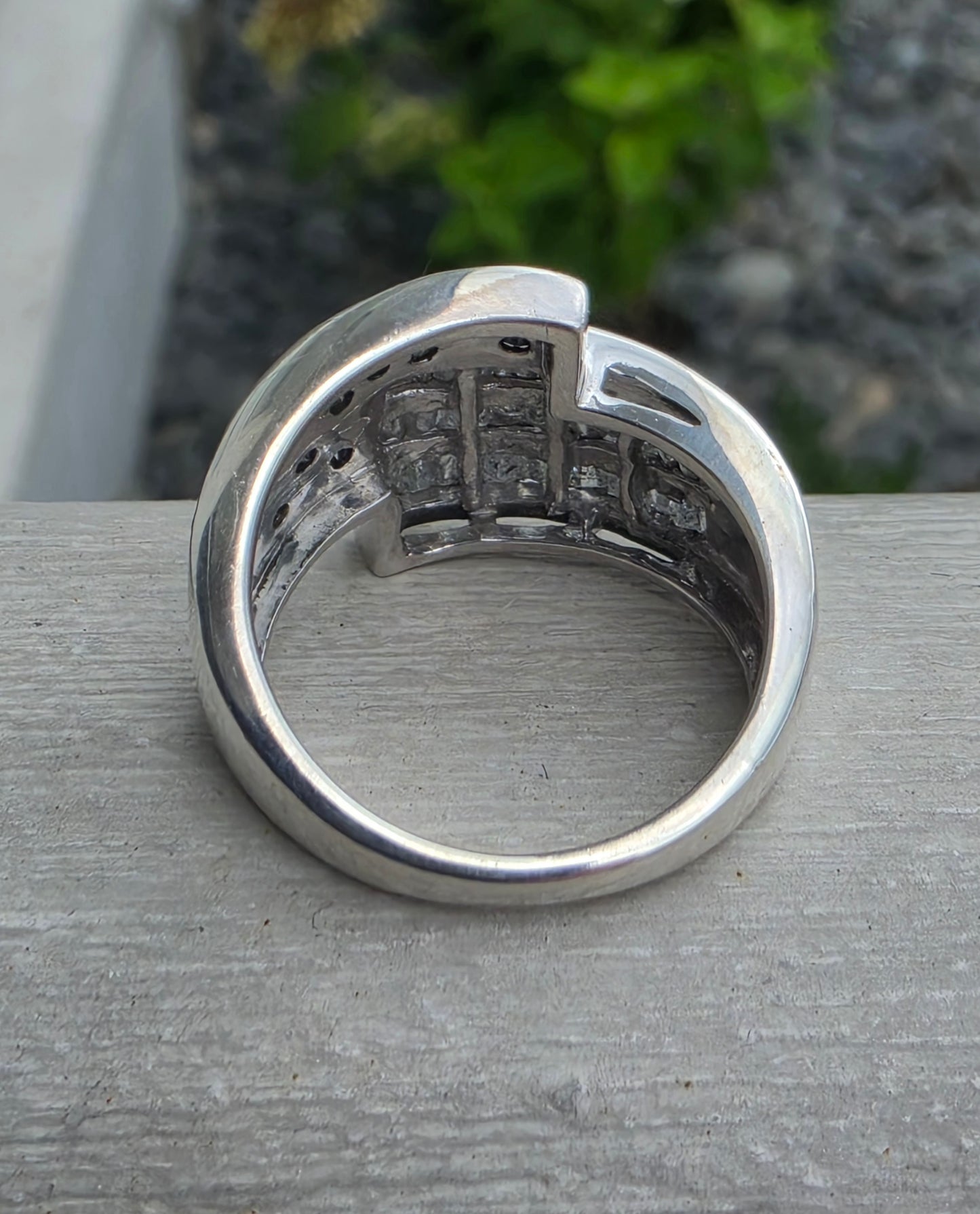 925 Sterling Silver 1.50tcw Natural White Baguette & Black Diamond OTC International Bypass Design Ring