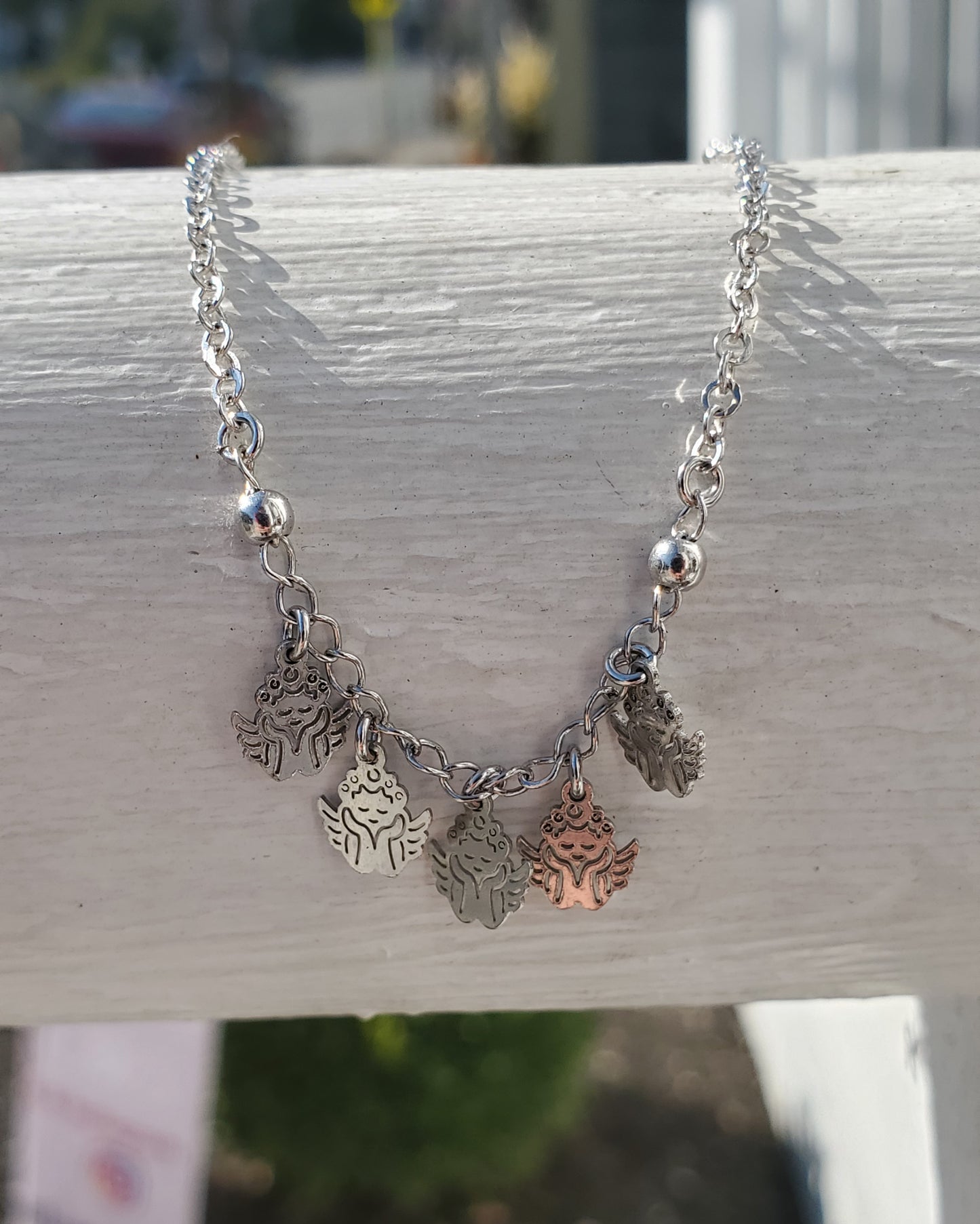925 Sterling Silver Beaded Angel Dangle Anklet 9-10"