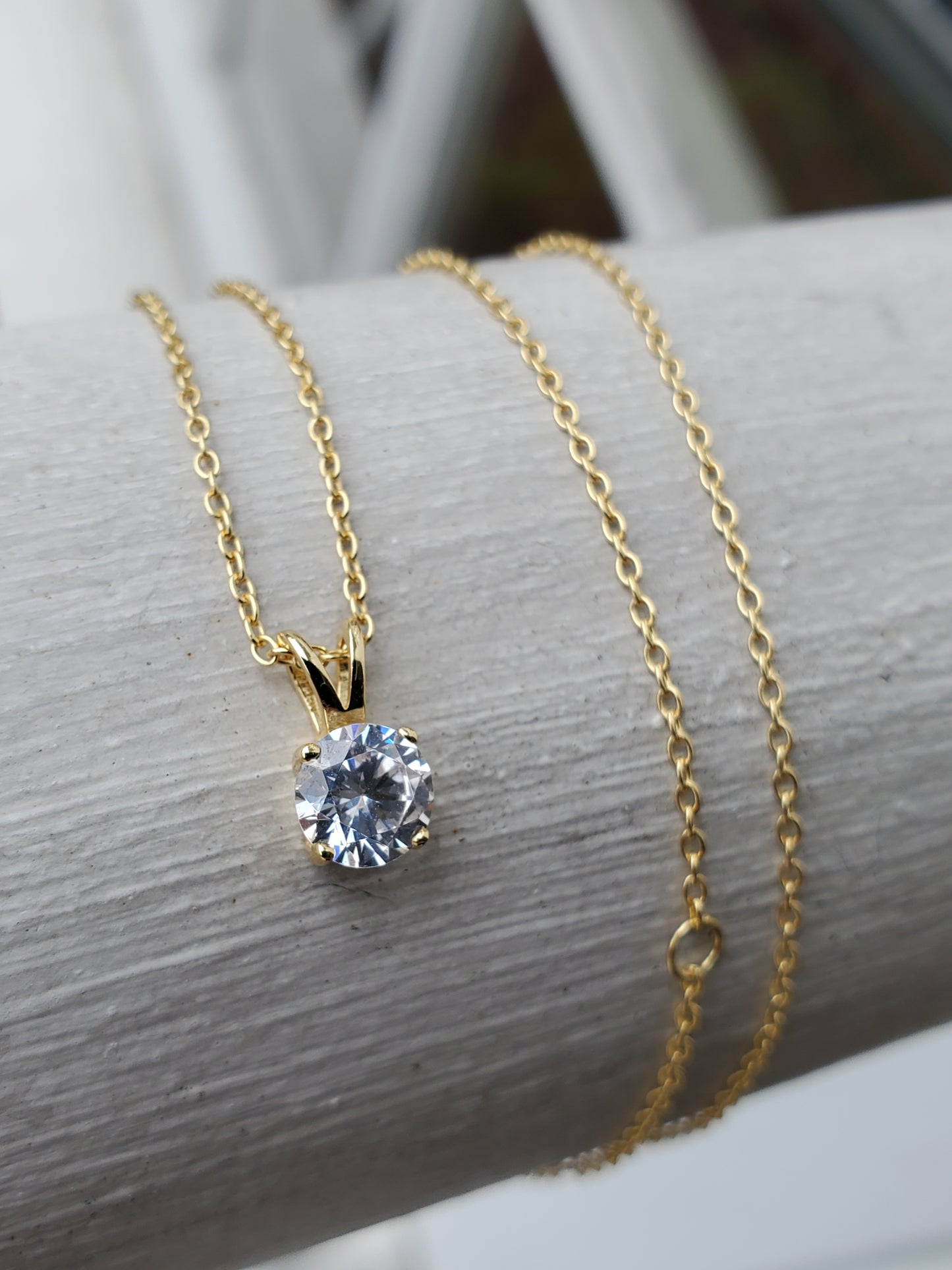 925 Sterling Silver Vermeil Half Carat CZ Zirconia Solitare Necklace