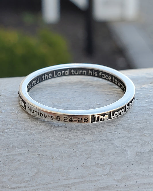 925 Sterling Silver Numbers Scripture 6:24-26 Religious Blessing Silver Band Ring