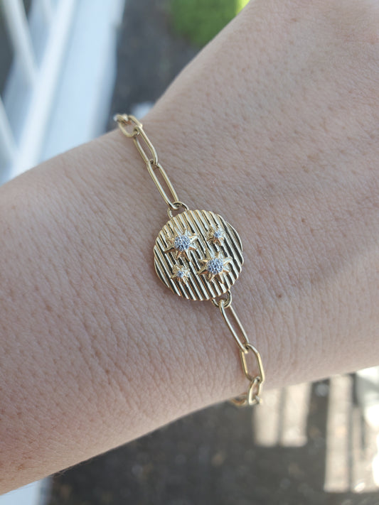 925 Sterling Silver Vermeil Constellation Star Paperclip Bracelet
