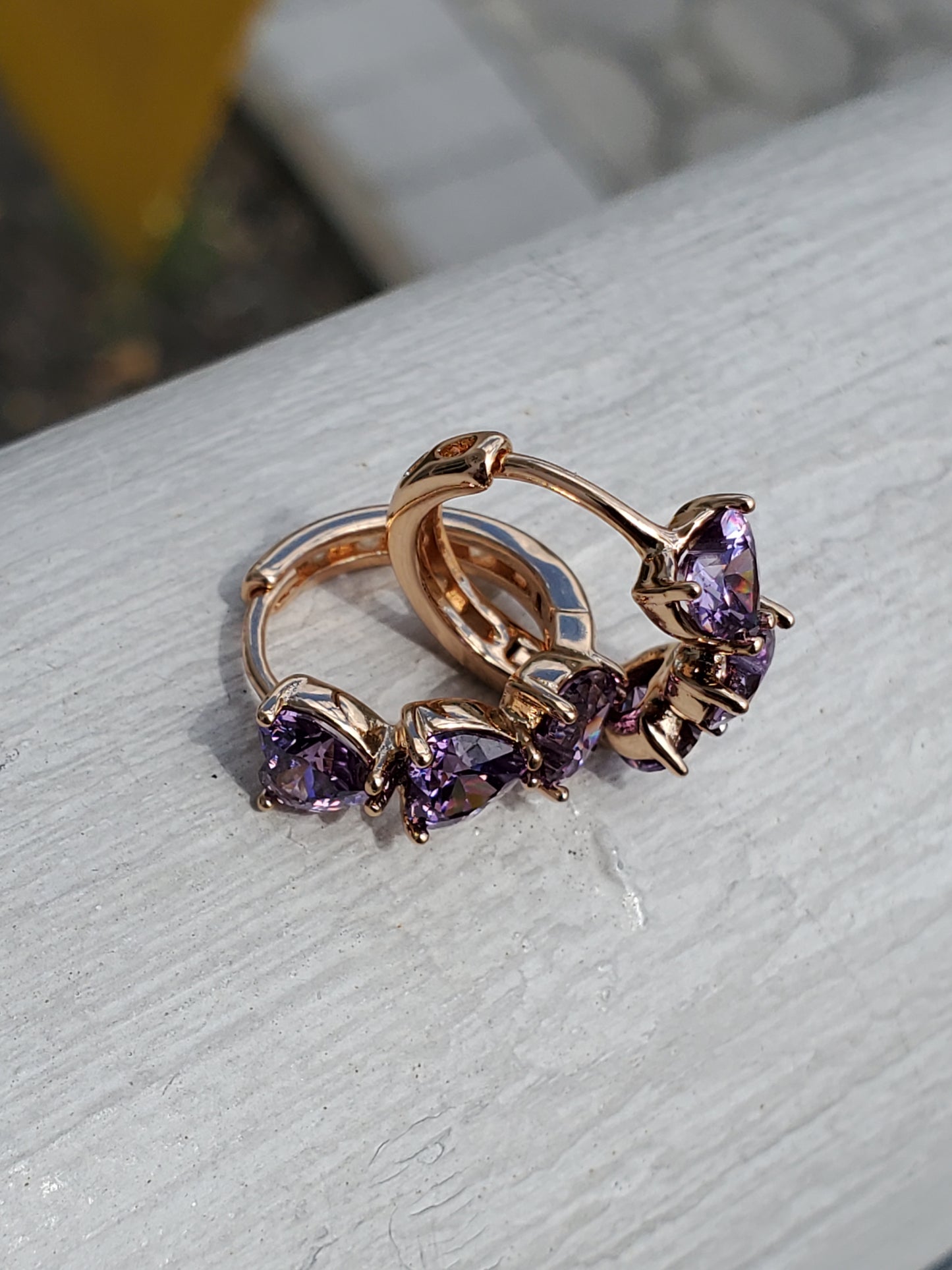 Stainless Steel 316L Simulated Purple Amethyst Heart Huggie Hoop Earrings
