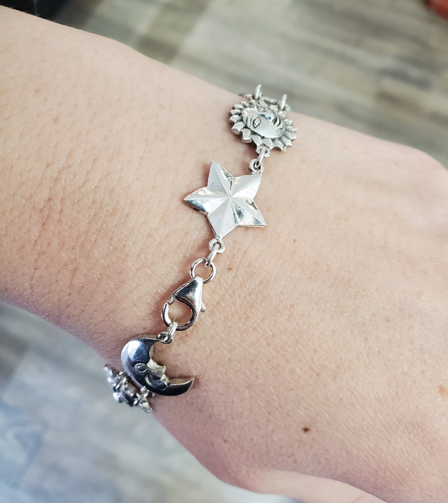 925 Sterling Silver Celestial Moon Sun Star Planet Bracelet