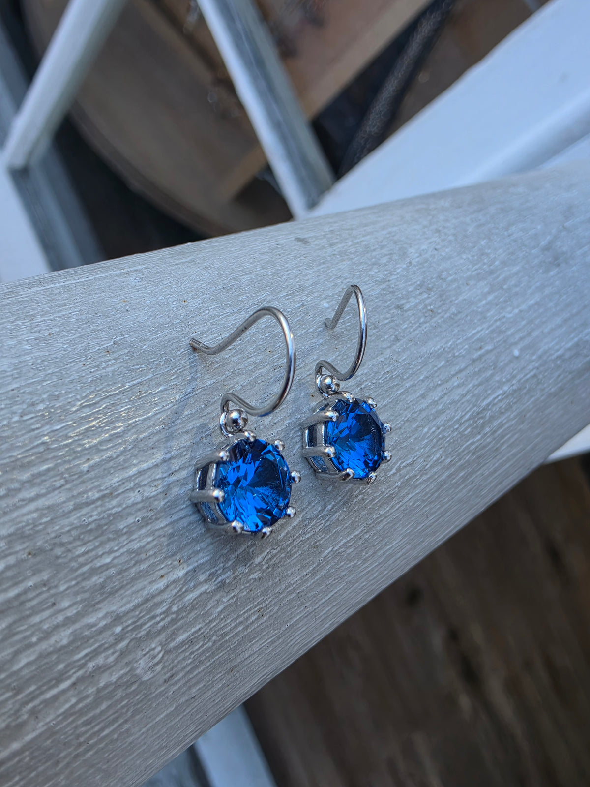 925 Sterling Silver Simulated Hampton Blue Topaz Dangle Earrings