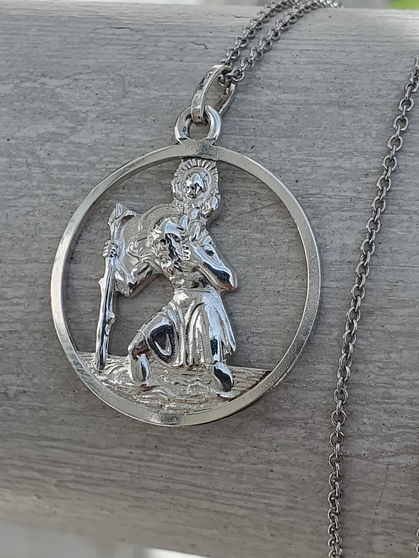 925 Sterling Silver Saint Christopher Openwork Medallion Pendant Charm Necklace