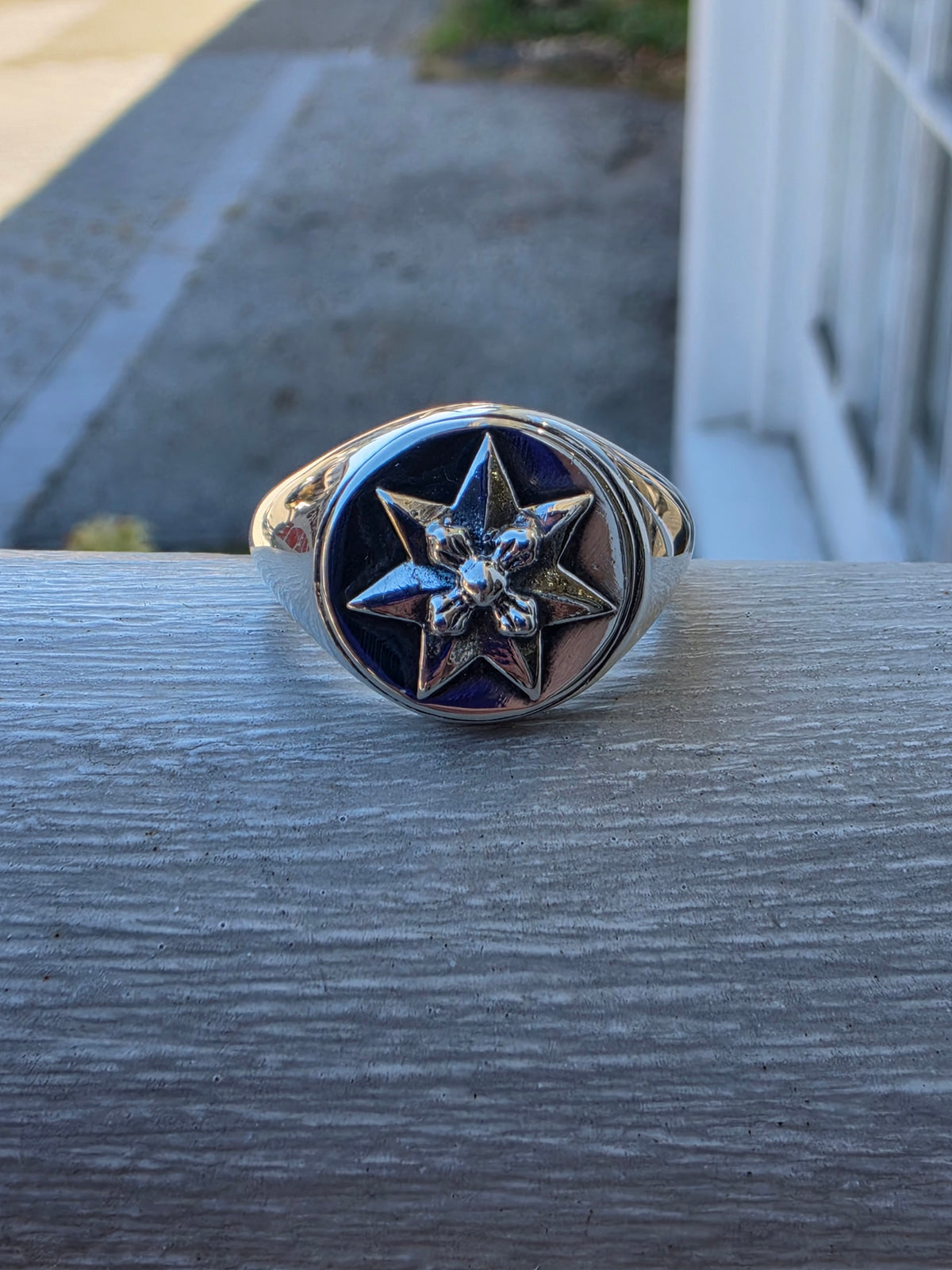 925 Sterling Silver Designer Chrome Hearts North Star Signet Ring