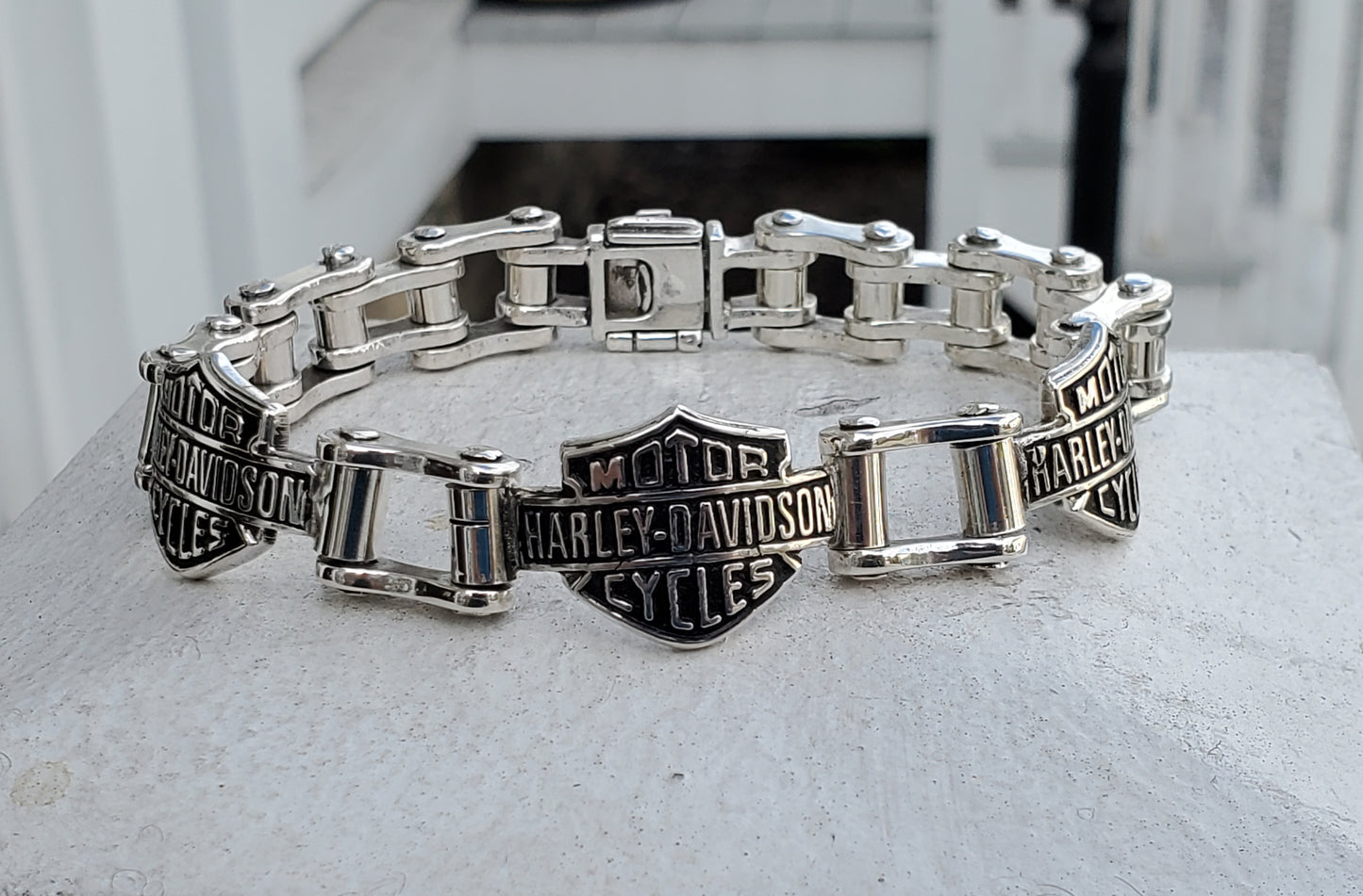 925 Sterling Silver Harley Davidson Shield Logo Motorcycle Biker Bracelet