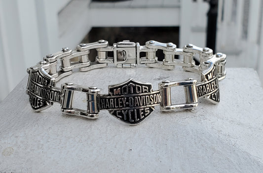 925 Sterling Silver Harley Davidson Shield Logo Motorcycle Biker Bracelet