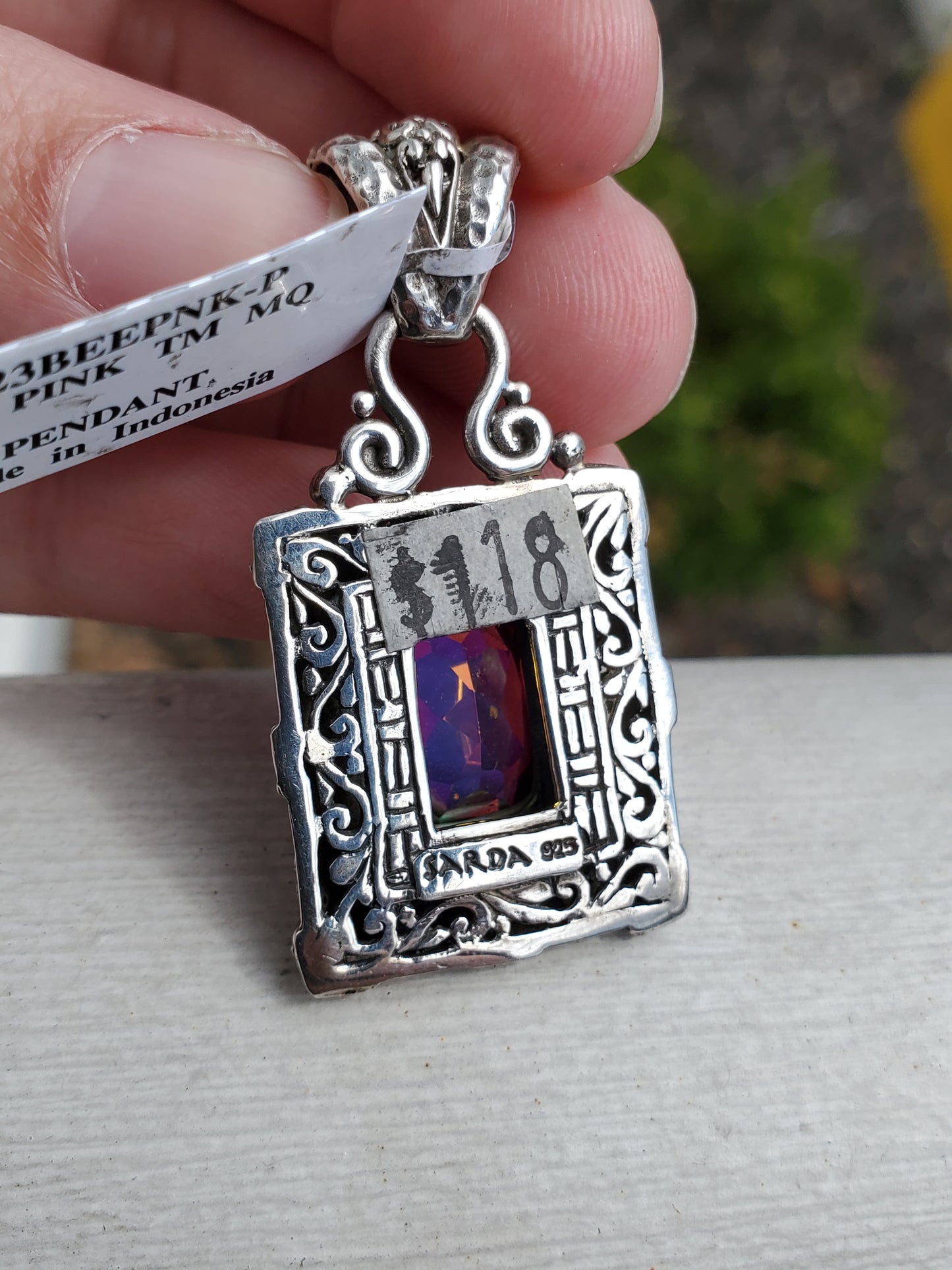 925 Sterling Silver Designer Sarda Bee Pink Tourmaline Pendant