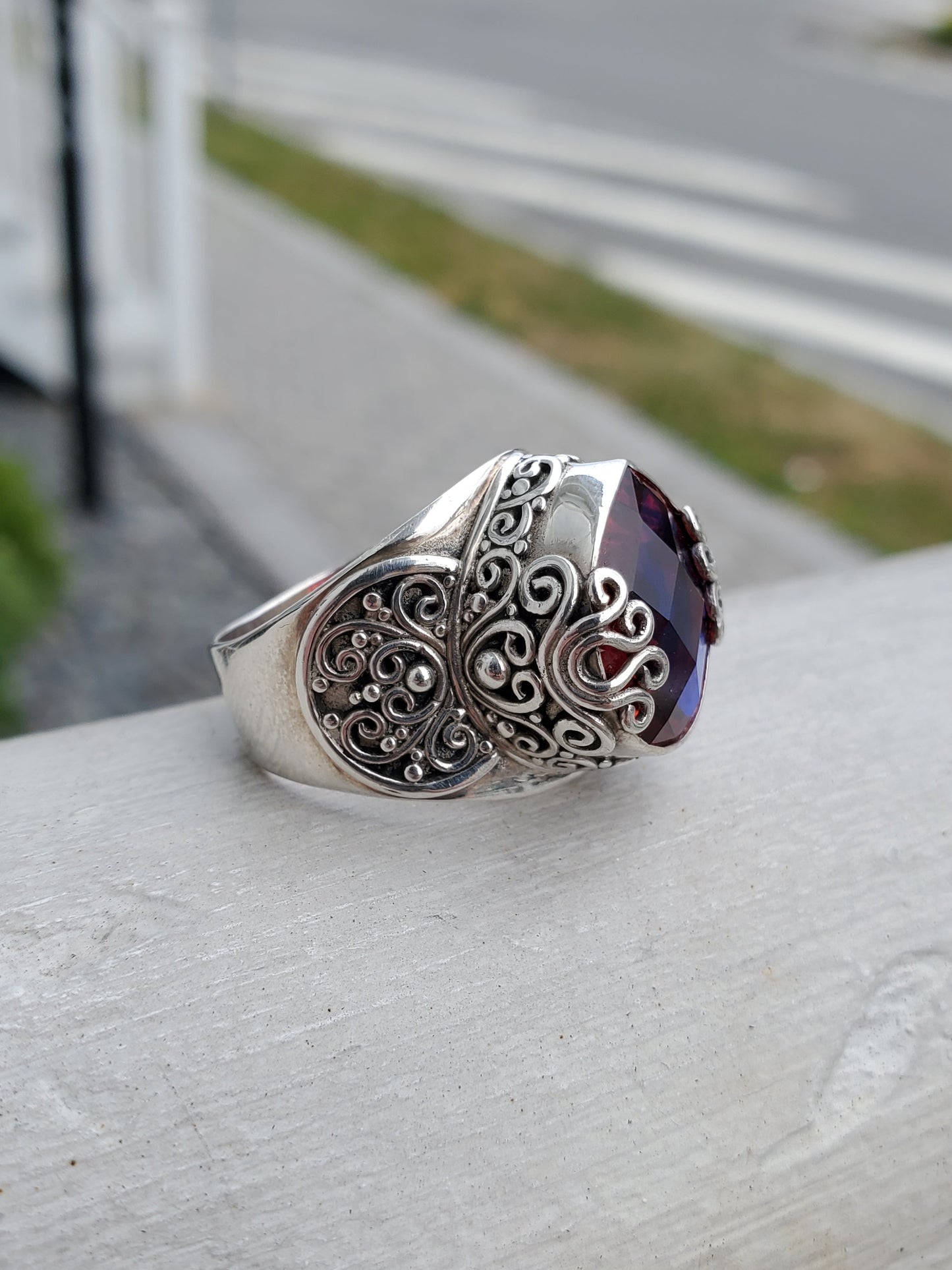 925 Sterling Silver Designer Sarda Volcanic Quartz Filagre Ring