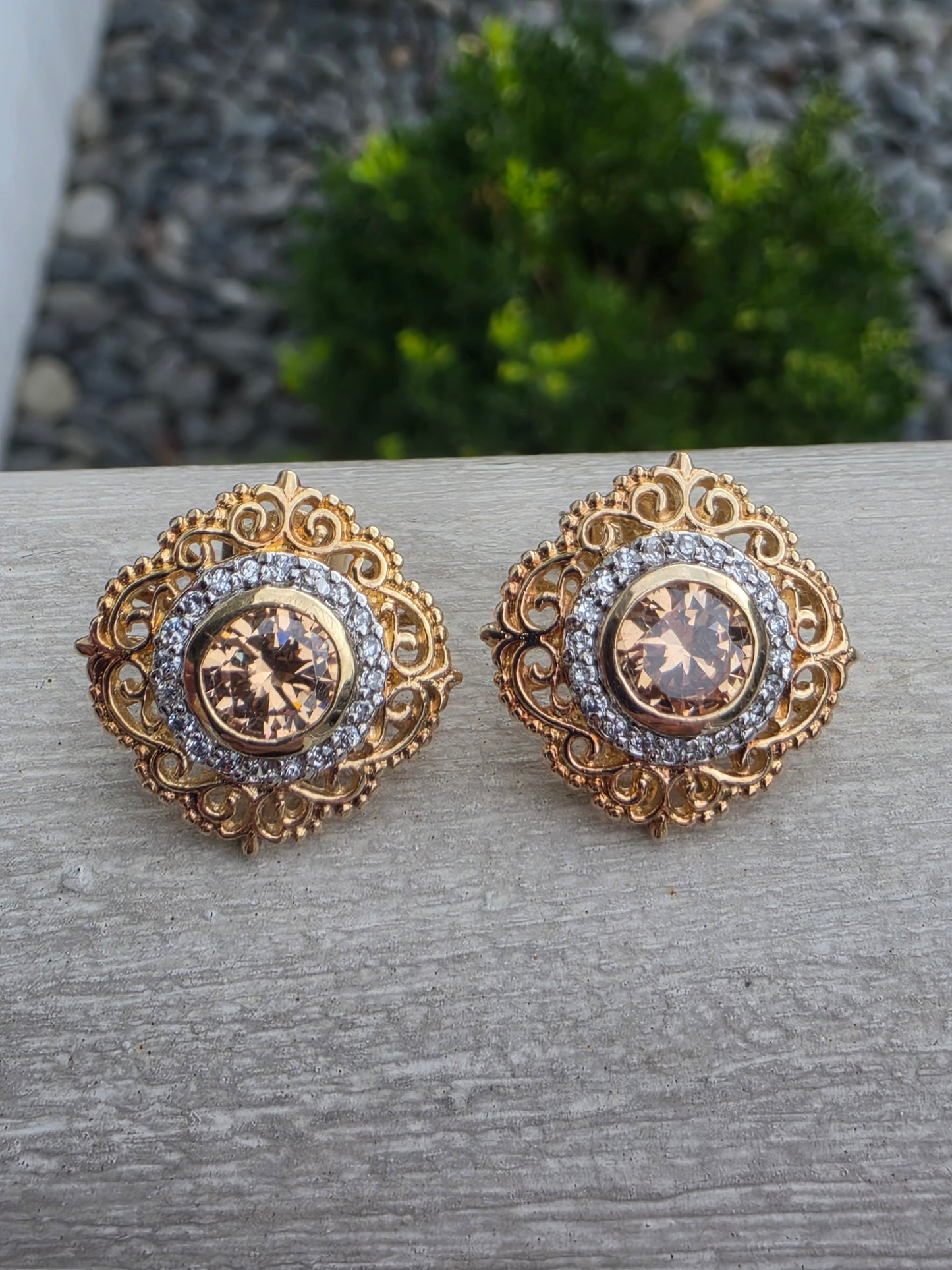 925 Sterling Silver Filigree Citrine Stud Earrings