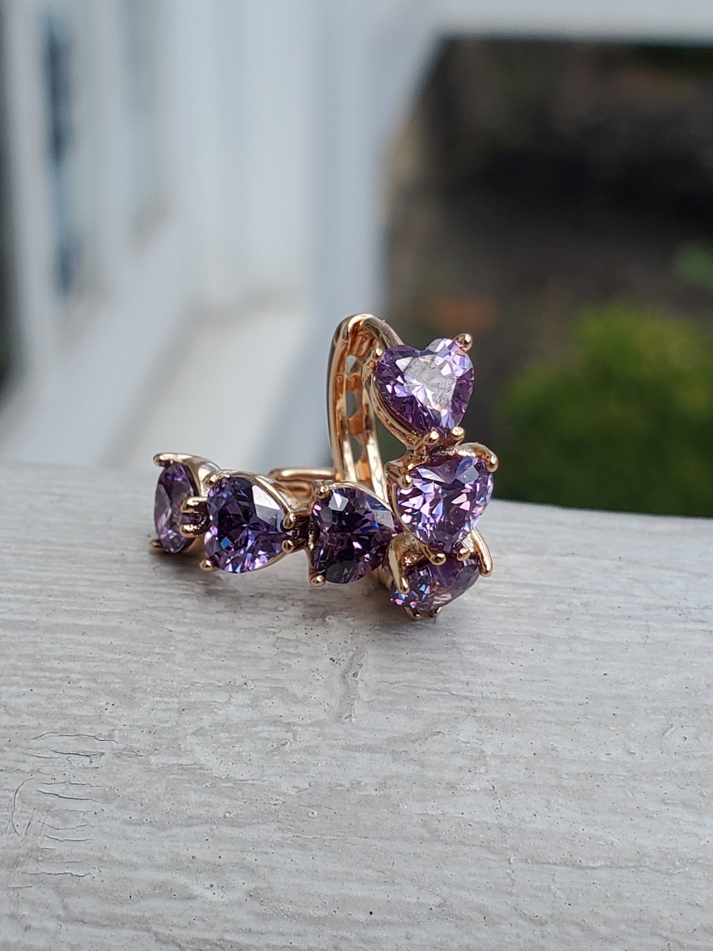 Stainless Steel 316L Simulated Purple Amethyst Heart Huggie Hoop Earrings