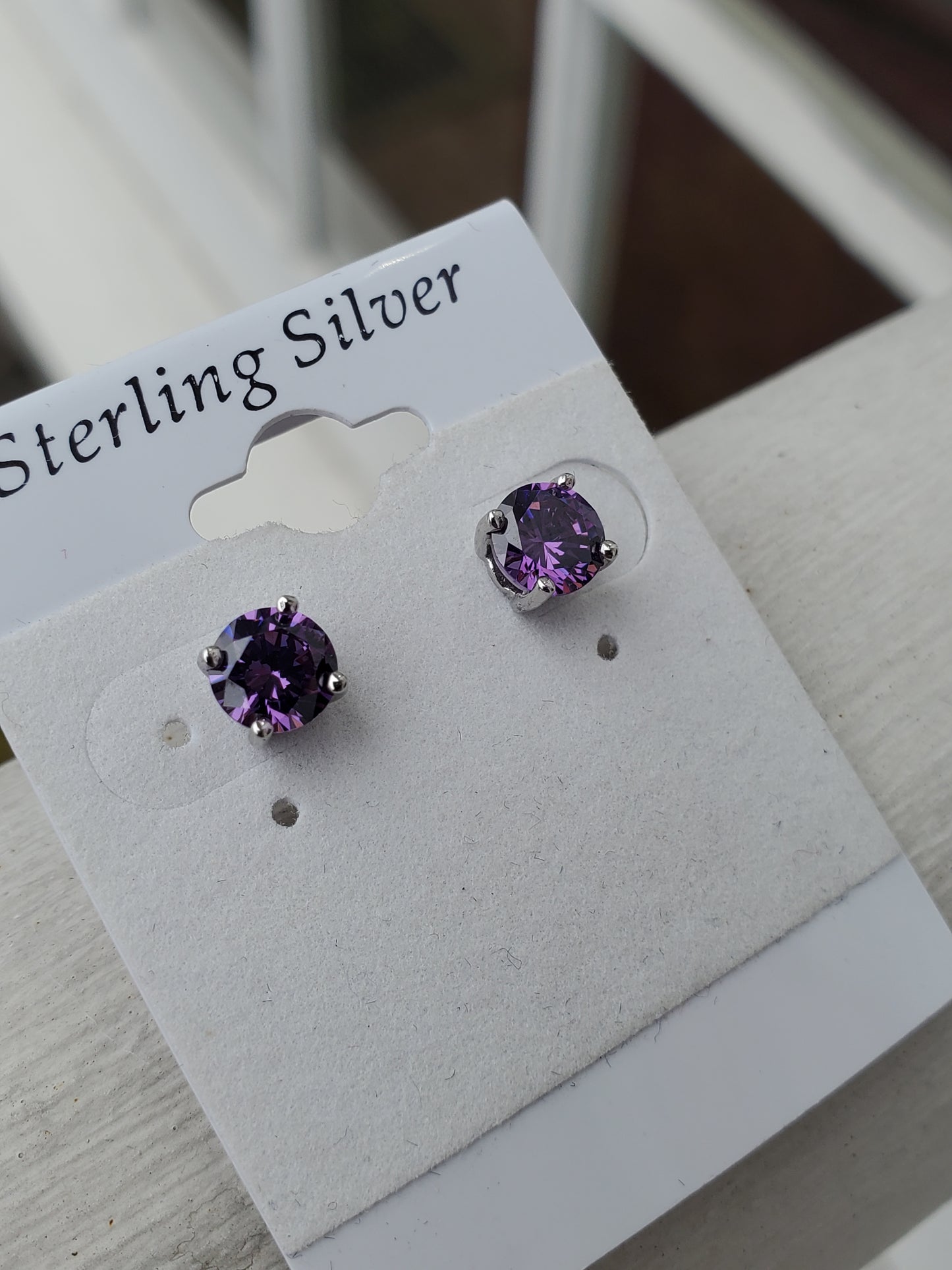 925 Sterling Silver 2.00 tcw 6mm Simulated Amethyst Stud Earrings