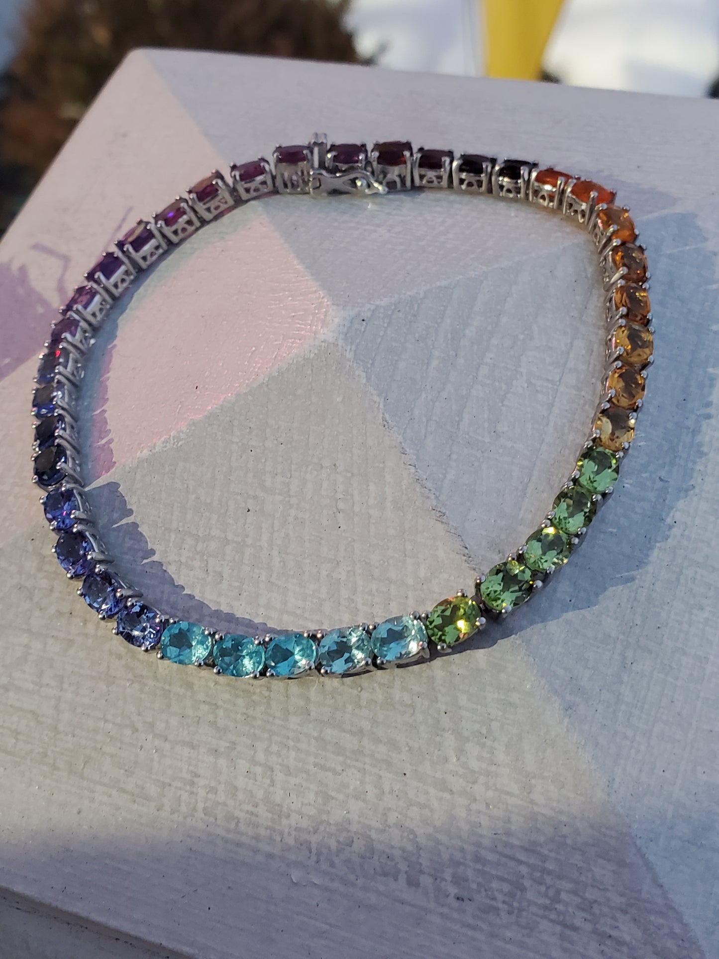 925 Sterling Silver Multi-Color Rainbow🌈 Gemstone Tennis Bracelet 8"