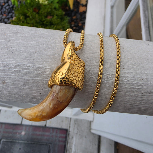 Stainless Steel Gold Plated Resin Eagle Claw Pendant Necklace