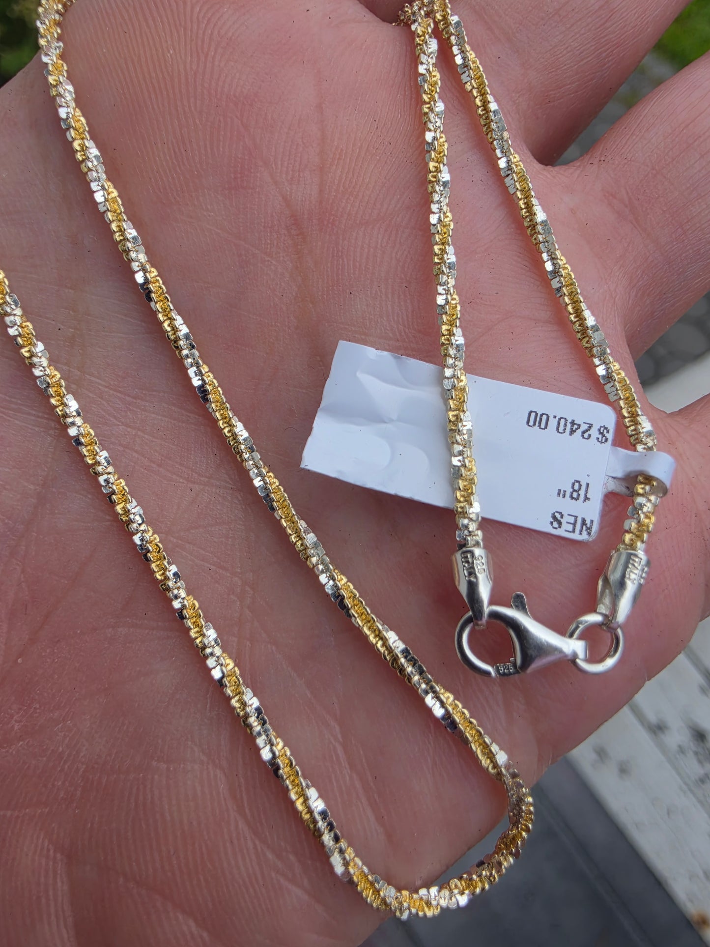 925 Sterling Silver & 18k Gold Vermeil 18" Twisted Rock Chain Necklace