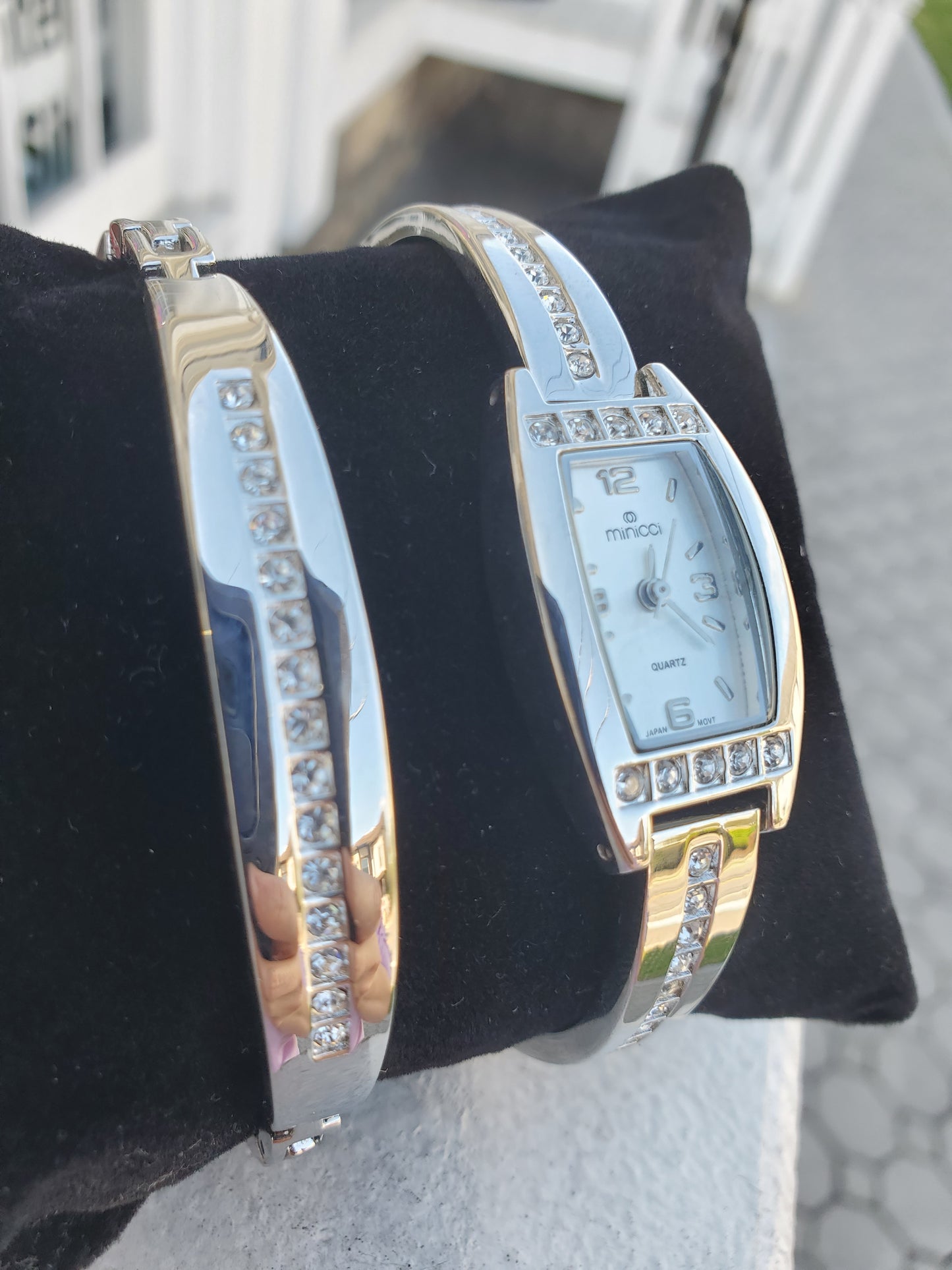 Minco Stainless Steel & Silver Plated Watch & Bracelet Gift Set