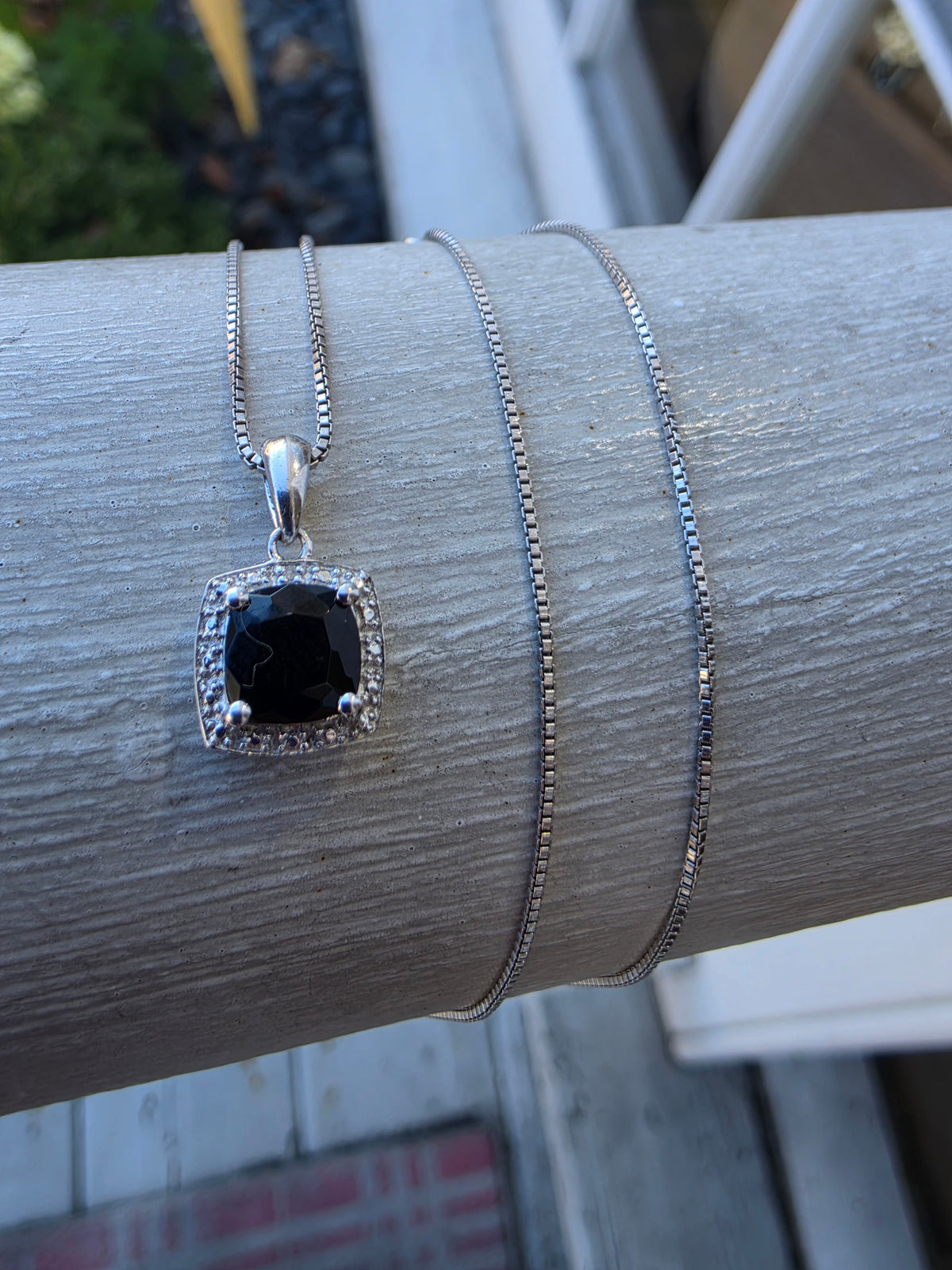 925 Sterling Silver Mini Albion Style Black Spinel & CZ Halo Necklace