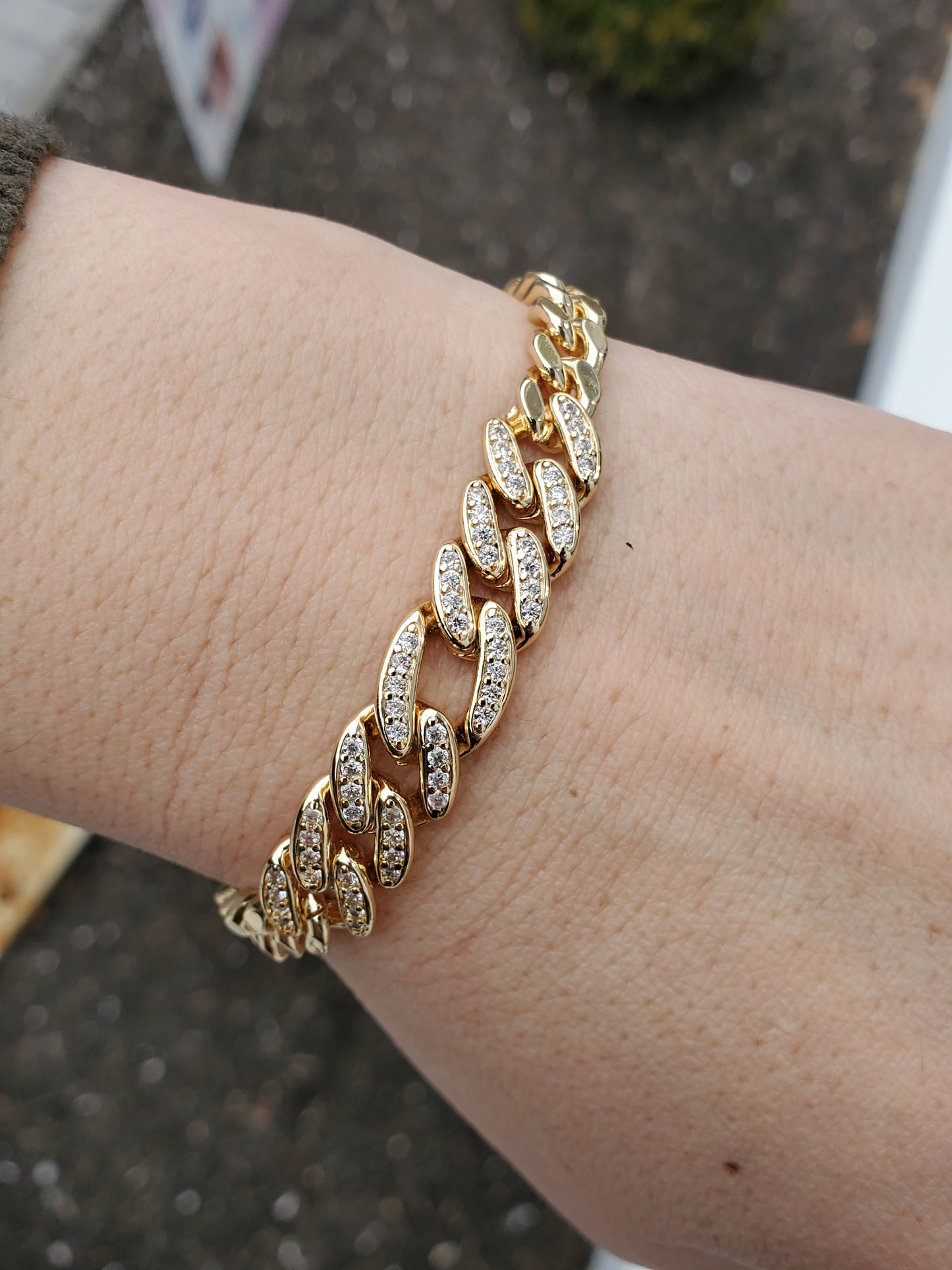 Stainless Steel Gold Plated Zirconia Cuban Link bracelet