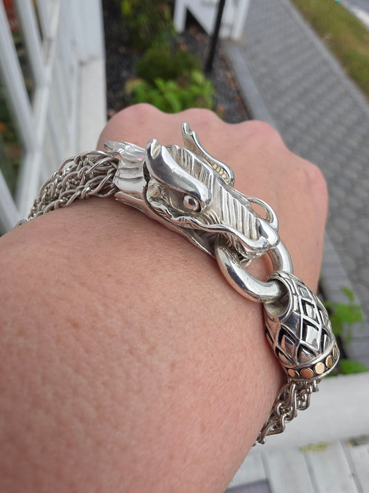 925 Sterling Silver & 18k Gold Designer John Hardy Naga Dragon Multi-Strand Bracelet