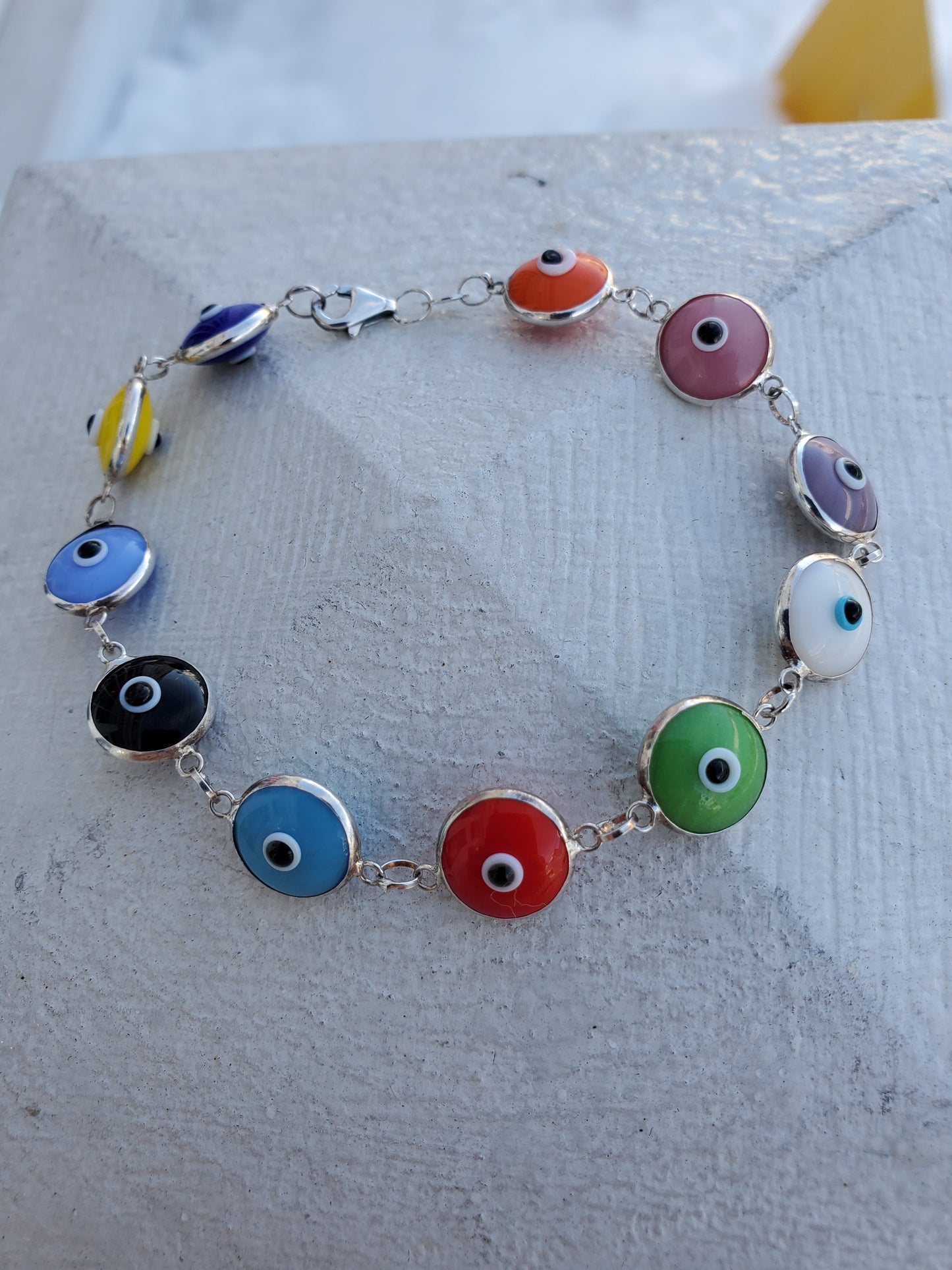 925 Sterling Silver Multi-Color Evil Eye Protection Bracelet