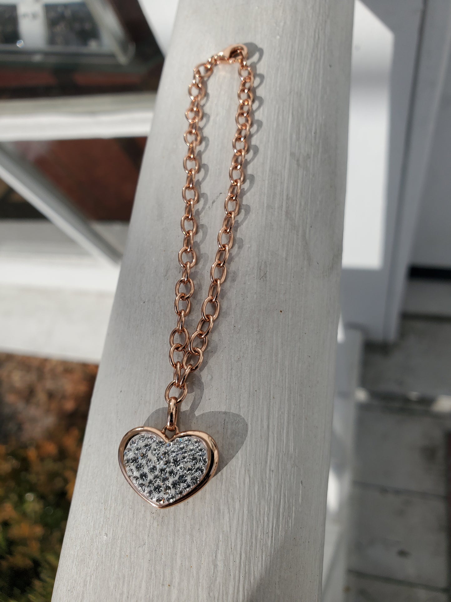 925 Sterling Silver Designer JCM Vermeil Sparkling Dangle Heart Bracelet