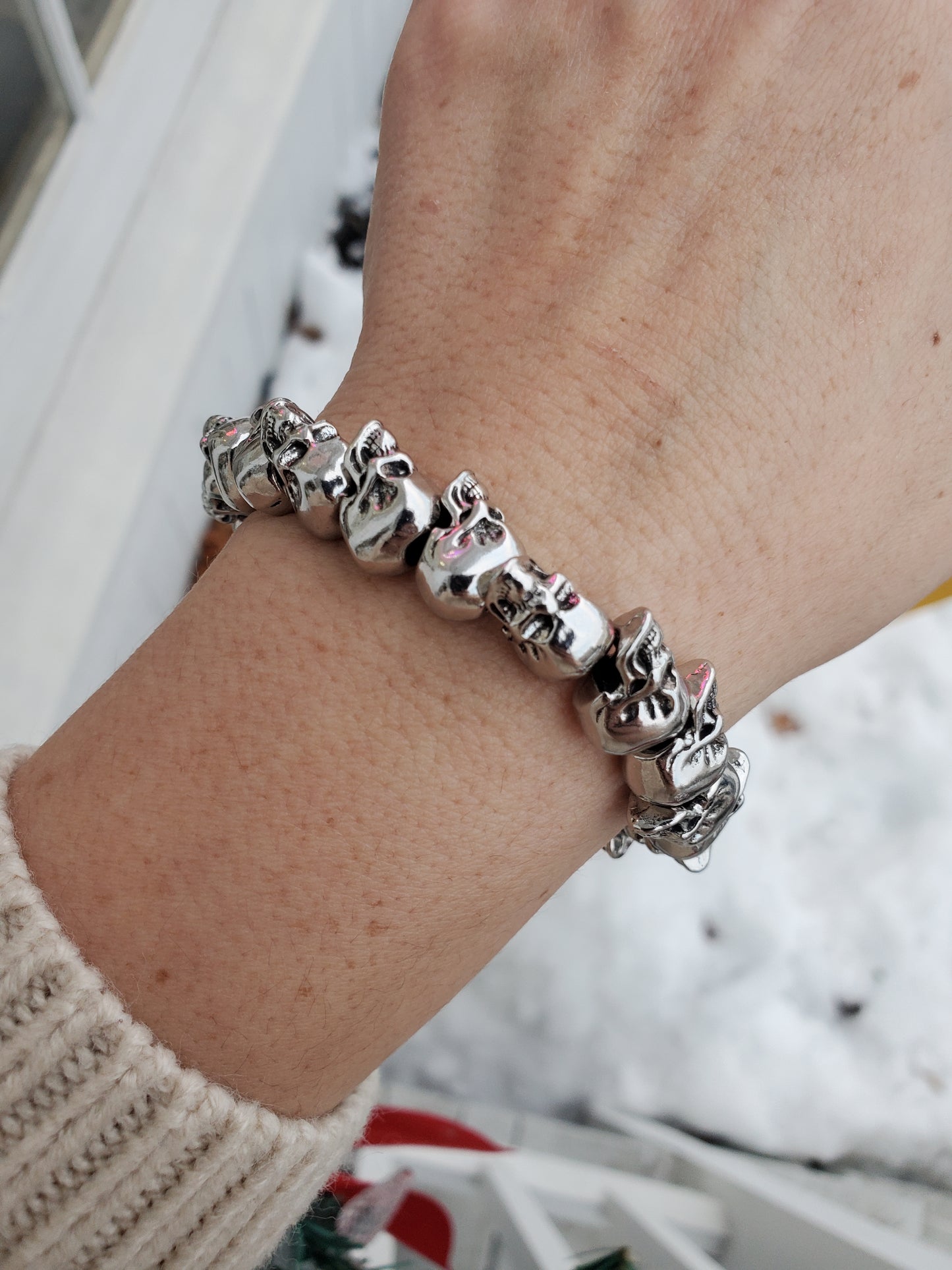 Stainless Steel Adjustable Stretch Unisex Skull Head Bracelet