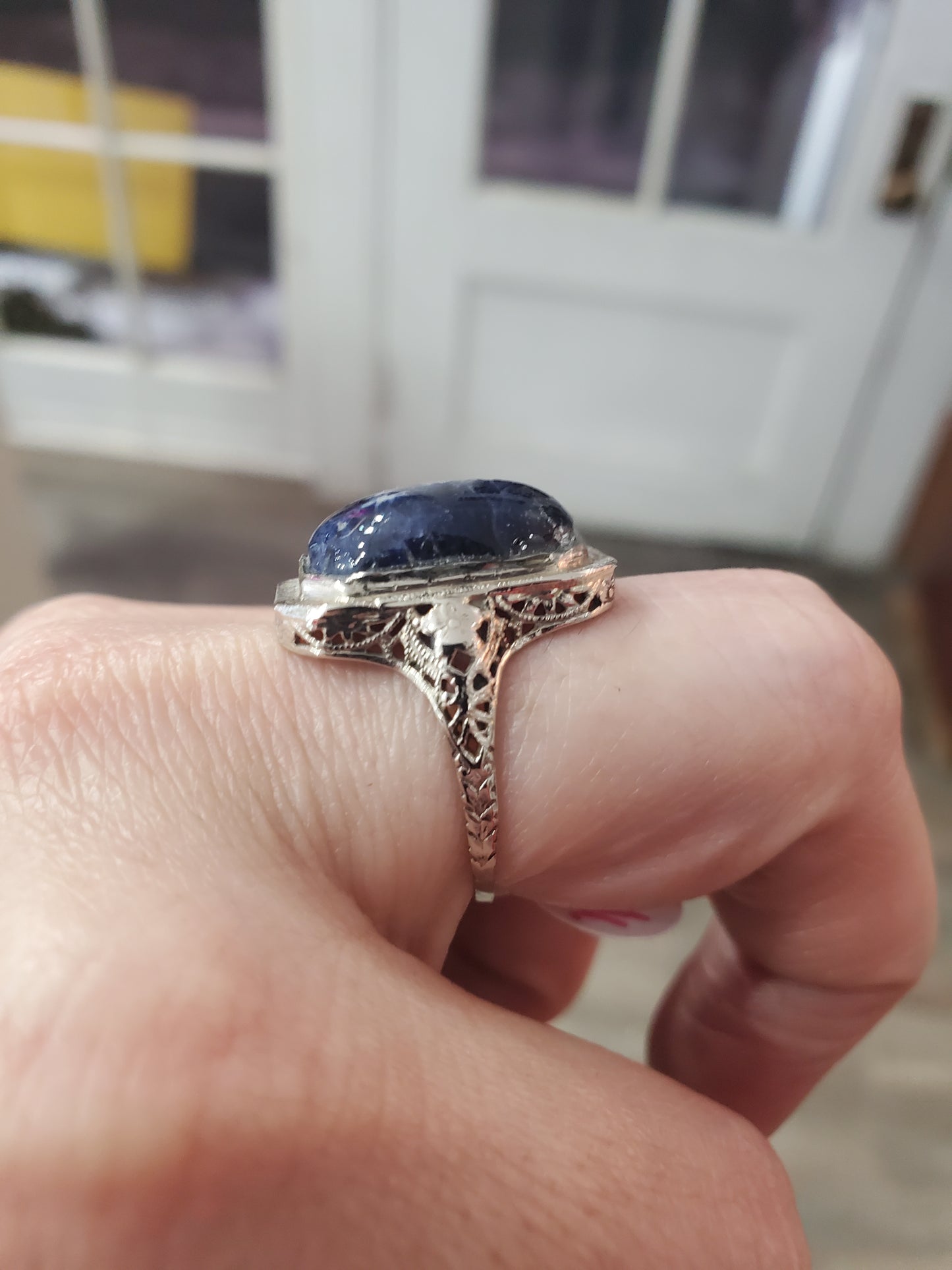 Antique 14k White Gold Sodalite Statement Ring