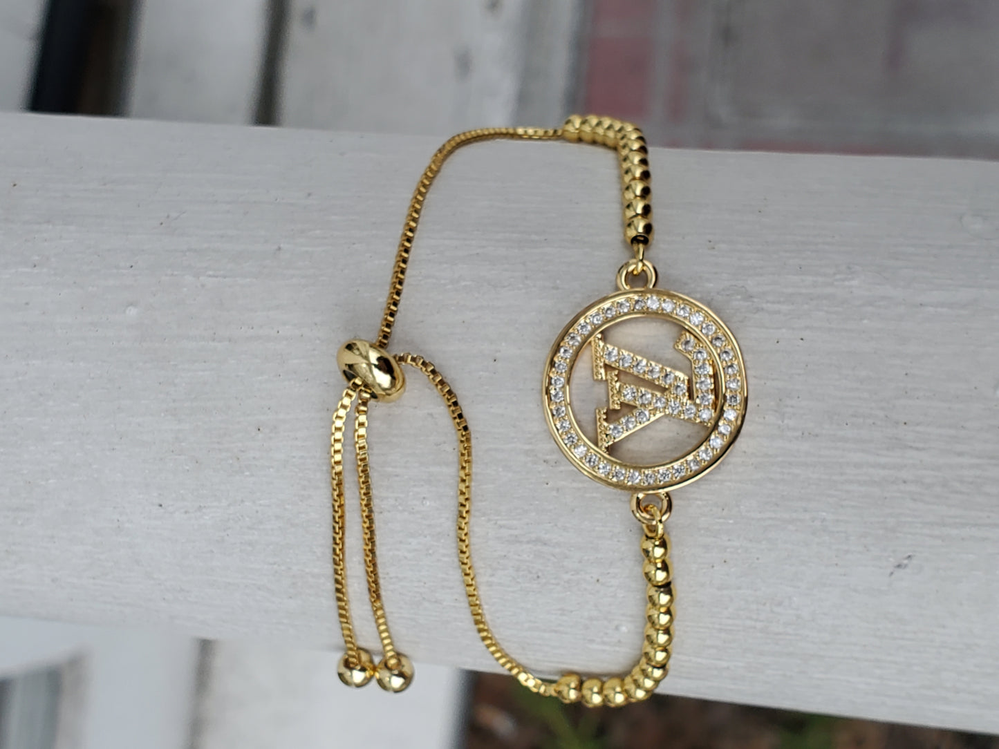 925 Sterling Silver Vermeil LV Designer Logo Pull Tassel Bracelet
