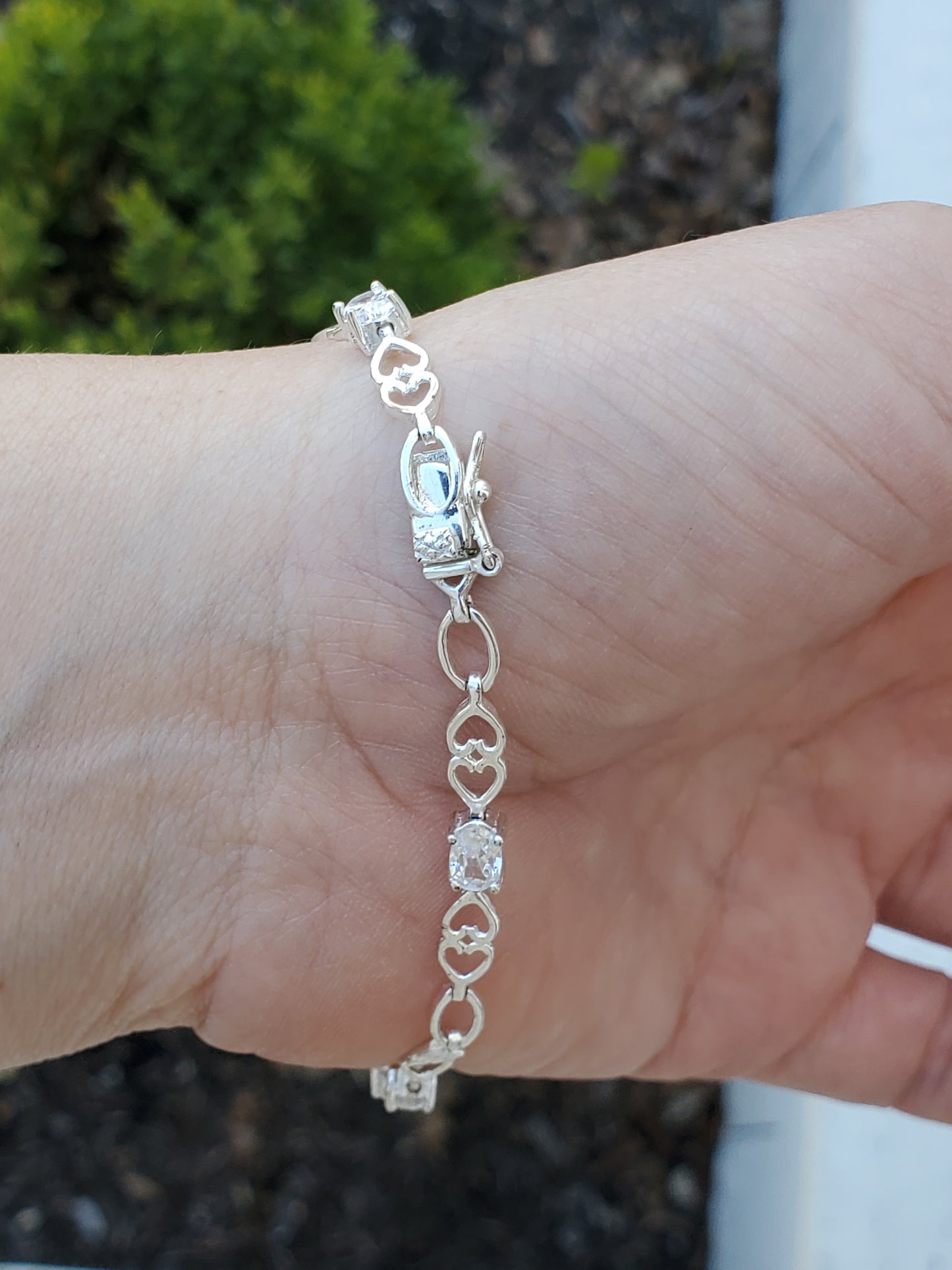925 Sterling Silver Double Interconnected Heart CZ Zirconia Tennis Bracelet