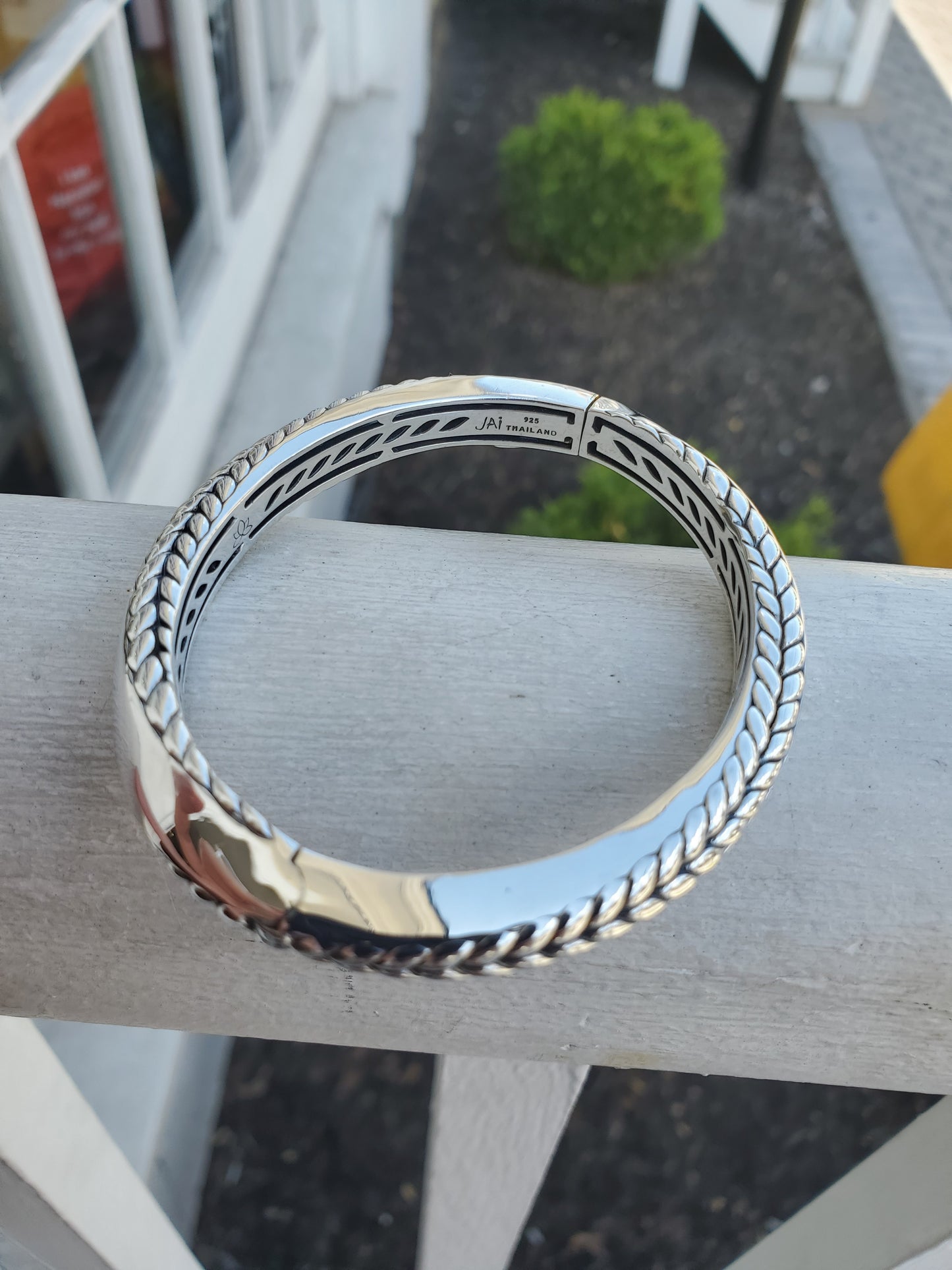 925 Sterling Silver Designer JAI John Hardy Balance & Harmony Twisted Cable High Polished Hinged Bangle Bracelet 7”