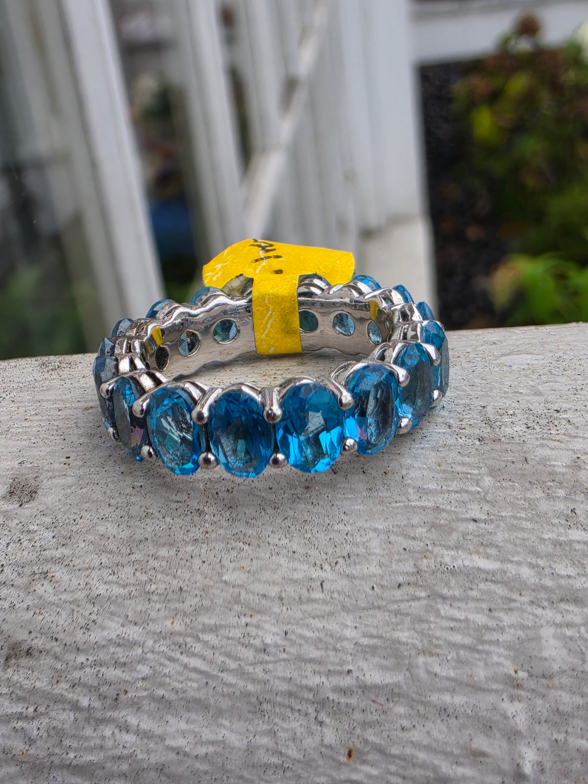 925 Sterling Silver Oval Swiss Blue Topaz Eternity Band Ring
